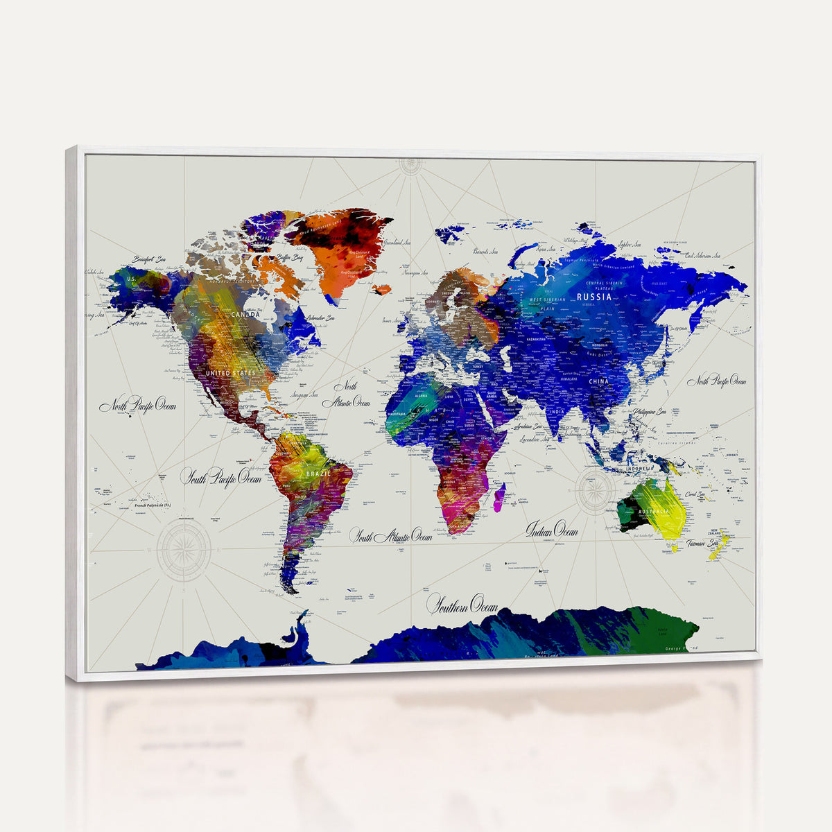 49670038-MGV-CV-36X24 - World Map Wall Art Canvas Print, Modern Decorative Framed Map Artwork Prints for Living Room, Office, Bedroom Wall Decor