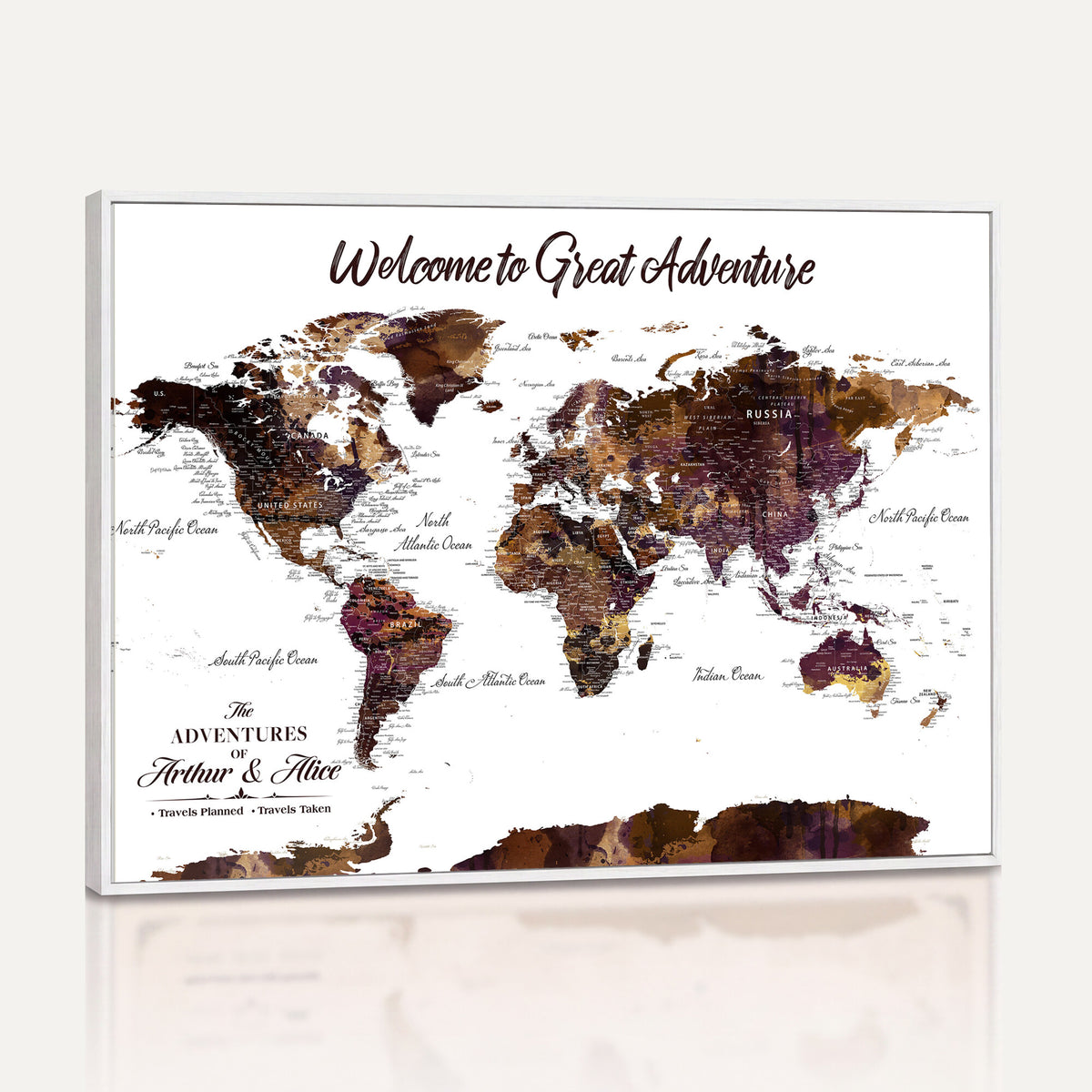 64110391125-MGV-CV-36X24 - Custom Push Pin World Map Wall Art Canvas Print | Personalized Travel Map