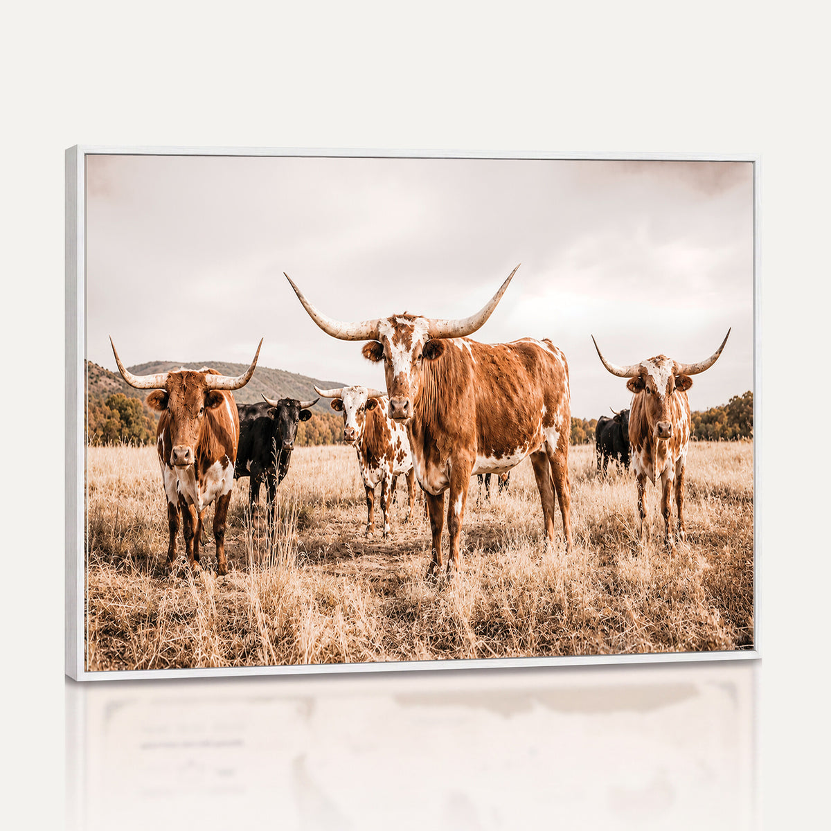 27539727-MGV-CV-36X24 - Texas Longhorn Cattle Wall Art Canvas Print, Sepia Western Decor