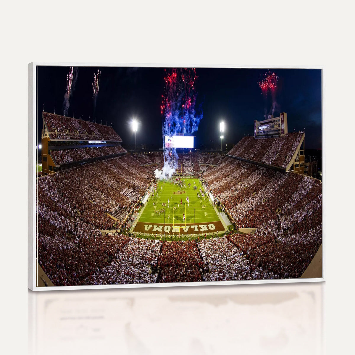 43197777-MGV-CV-36X24 - Oklahoma Memorial Stadium Wall Art Canvas Print – Oklahoma Sooners Football Artwork for Home, Office, and Sports Room Decor