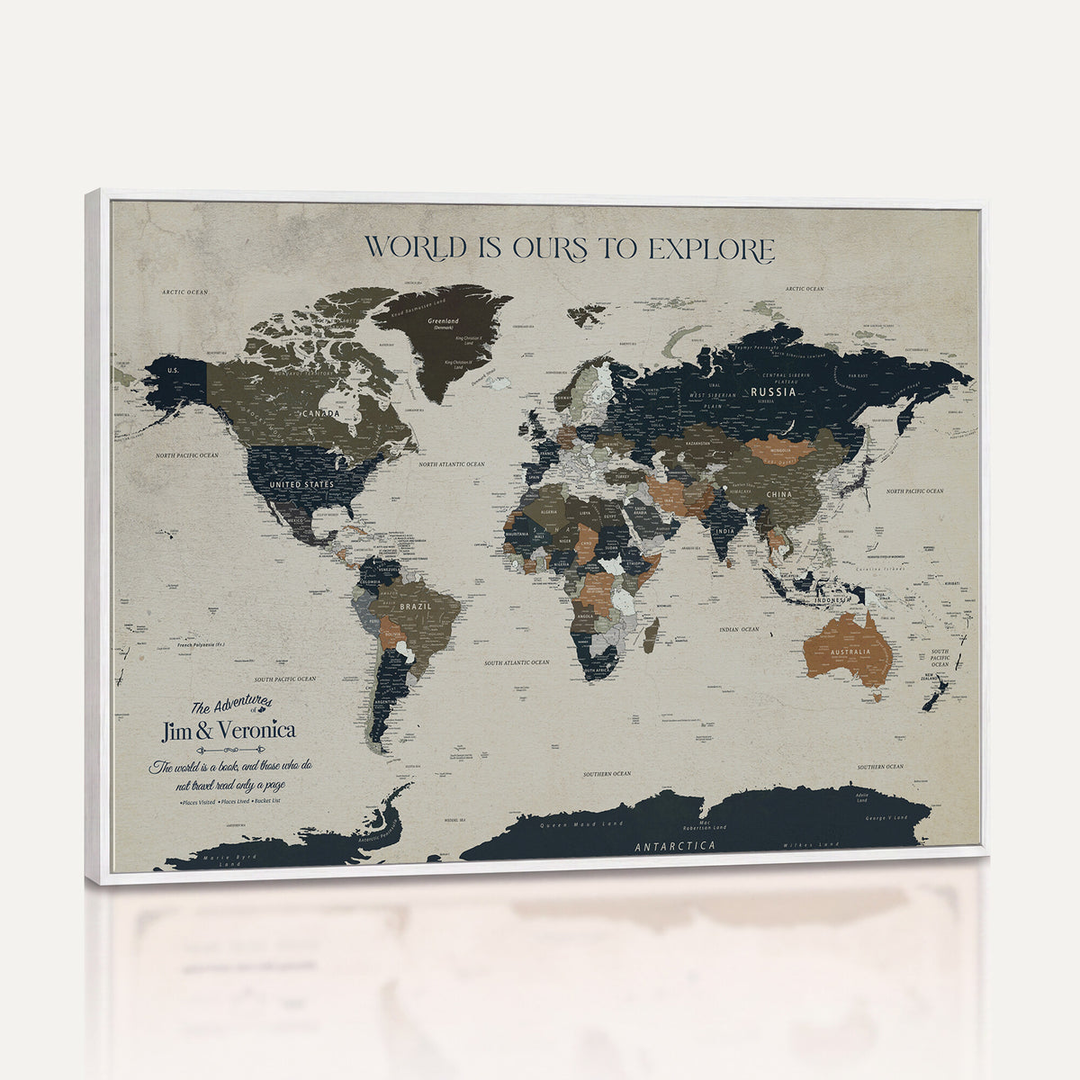 64110391126C-MGV-CV-36X24 - Custom Push Pin World Map Wall Art Canvas Print | Personalized Travel Tracker