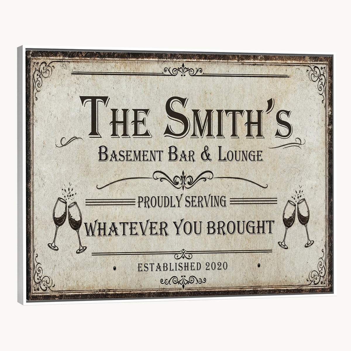 Custom Basement Bar & Lounge Sign Canvas, Personalized Family Name Art