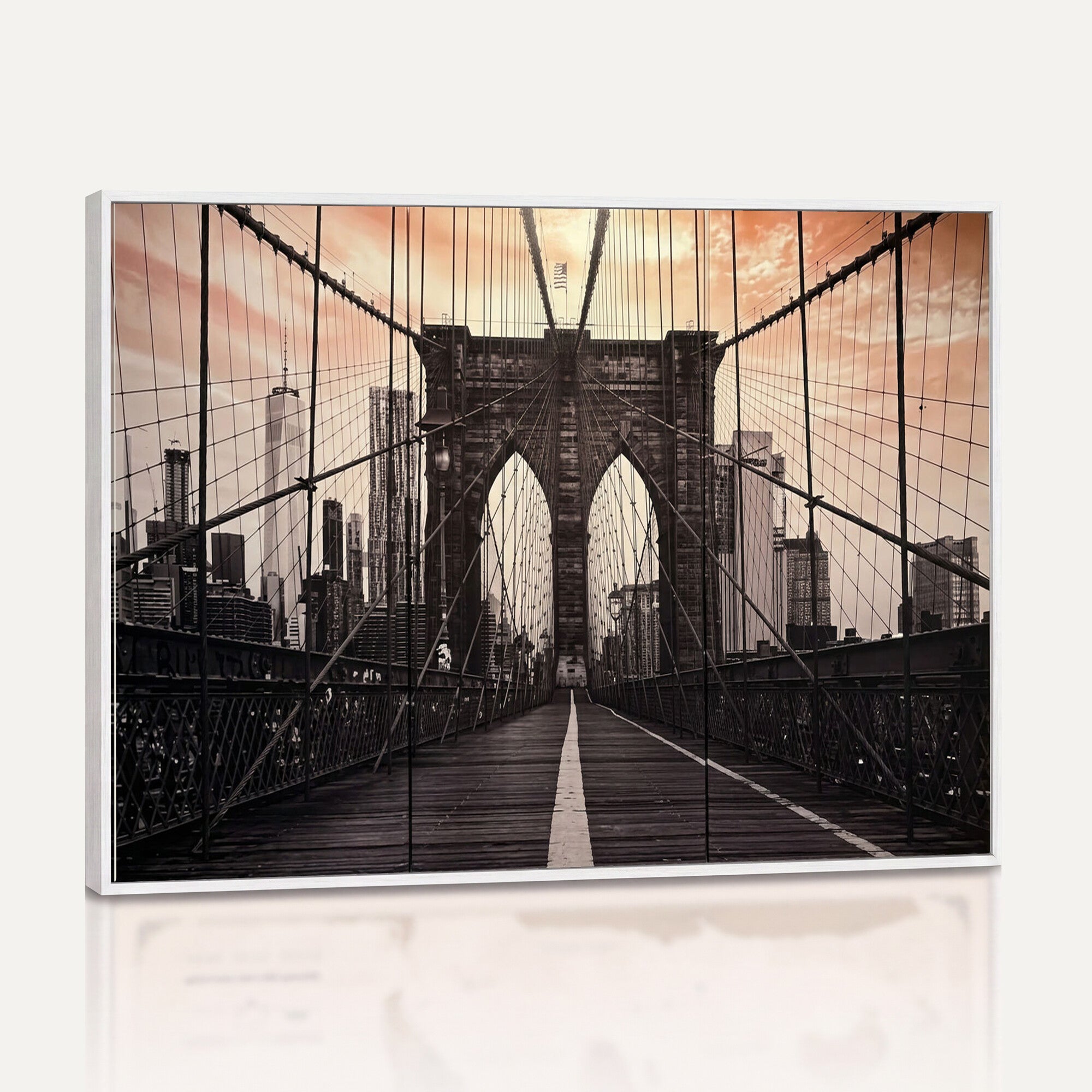 93226664-MGV-CV-36X24 - Brooklyn Bridge Canvas Wall Art, New York City Skyline Photography Print, NYC Landmark Urban Decor Artwork