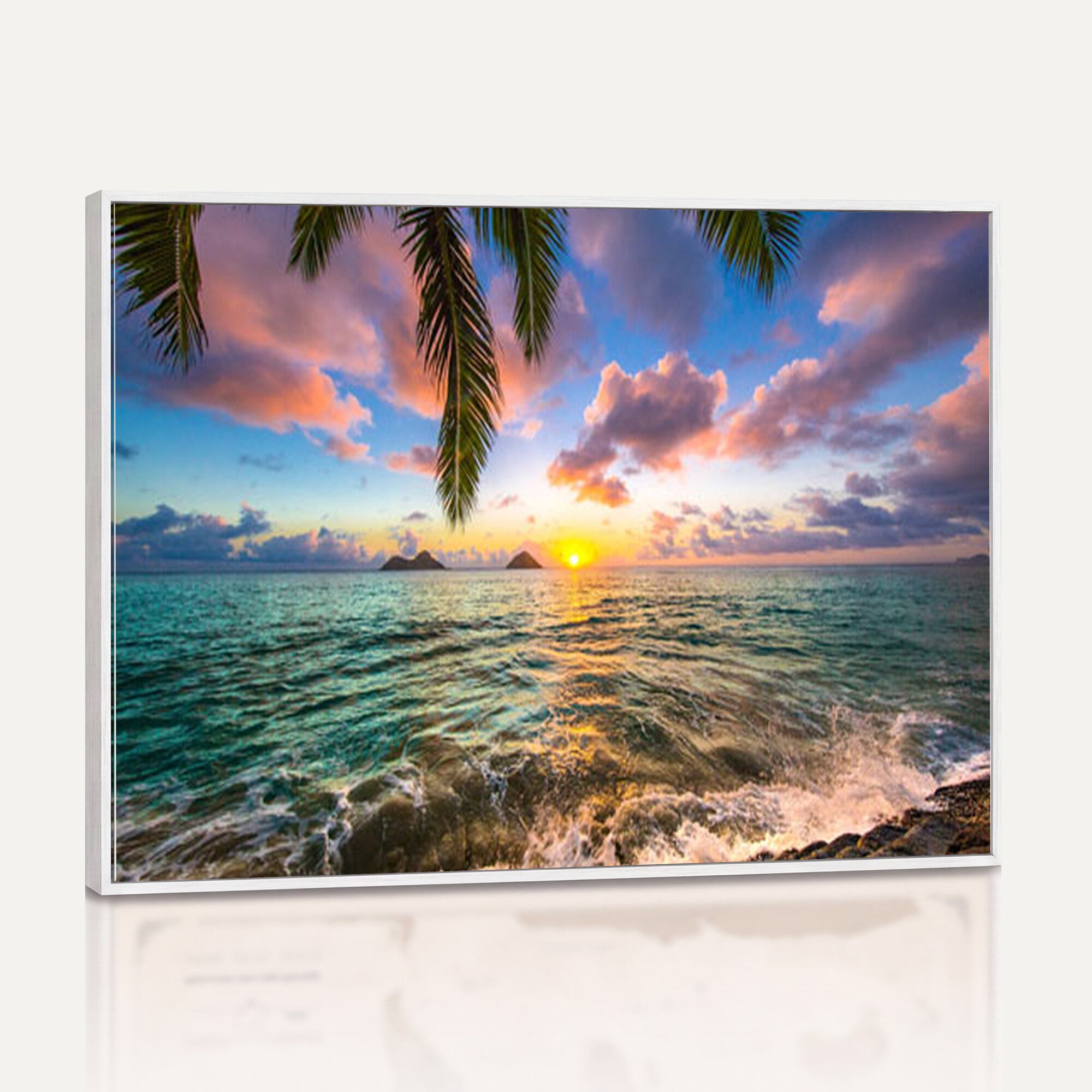 13207742-MGV-CV-36X24 - Hawaii Beach Sunset Canvas Wall Art Print, Tropical Ocean Landscape Artwork, Palm Tree Coastal Decor for Living Room Bedroom