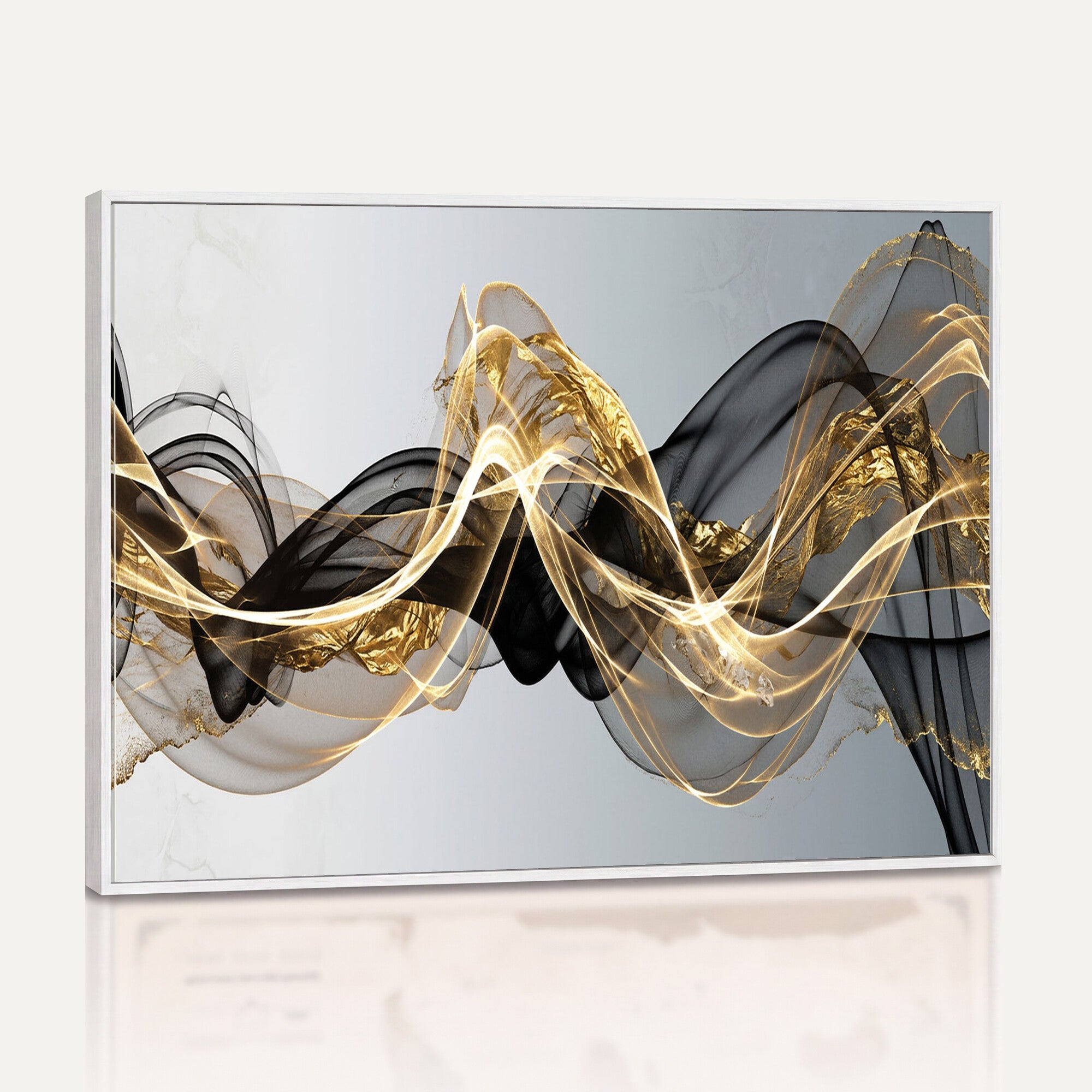 79483321DL-MGV-CV-36X24 - Black and Gold Abstract Wall Art, Modern Wave Canvas Print, Elegant Flowing Smoke Art, Luxury Living Room Decor