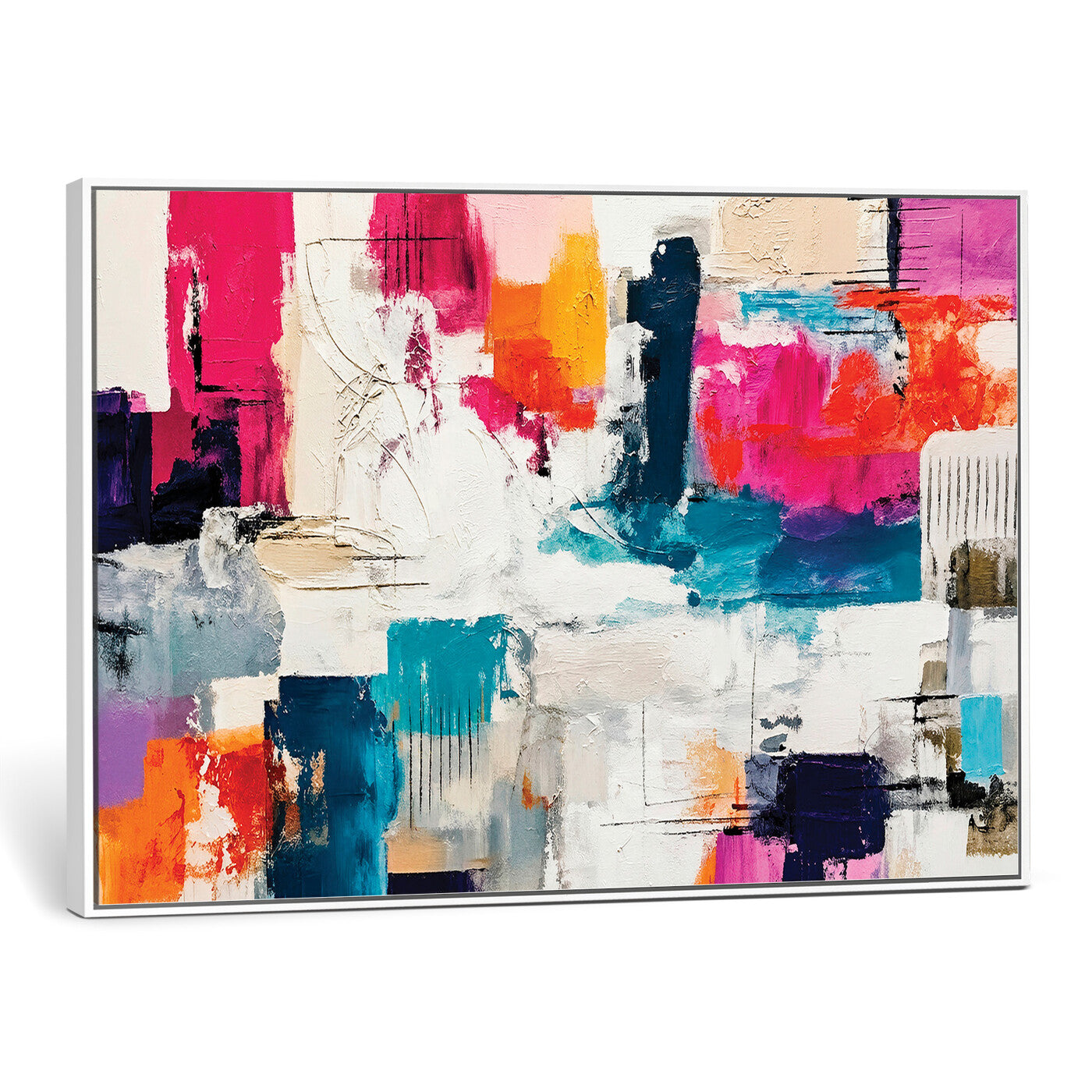 57864023-MGV-CV-36X24 - Blue Teal Abstract Canvas Wall Art | Modern Textured Painting Print, Navy Orange White Contemporary Art, Neutral Living Room Decor, Office Art