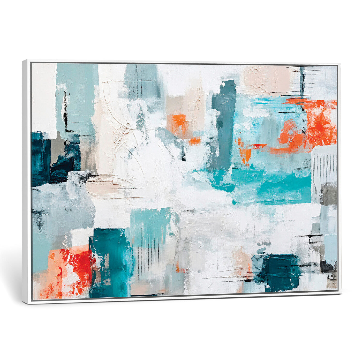 98638479-MGV-CV-36X24 - Blue Teal Abstract Canvas Wall Art | Modern Textured Painting Print, Navy Orange White Contemporary Art, Neutral Living Room Decor, Office Art
