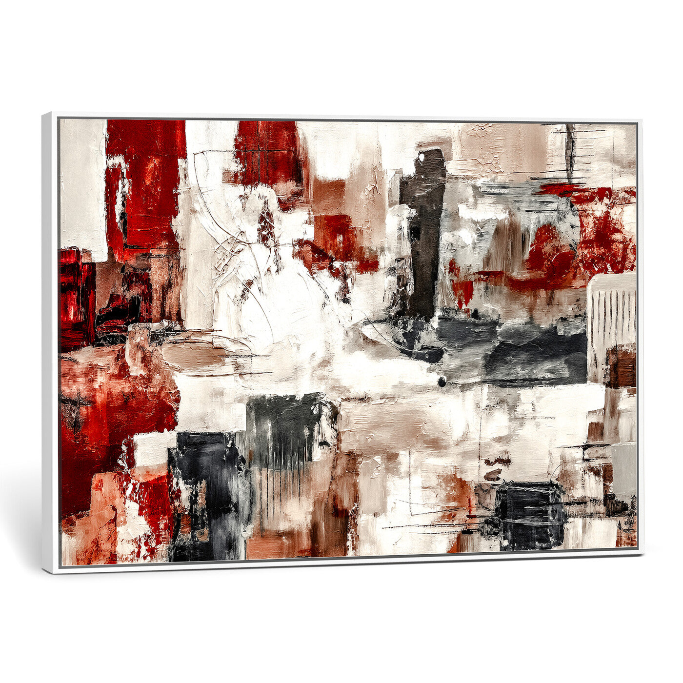 53022468-MGV-CV-36X24 - Blue Teal Abstract Canvas Wall Art, Modern Textured Painting Print, Navy Orange White Contemporary Art, Neutral Living Room Decor, Office Art