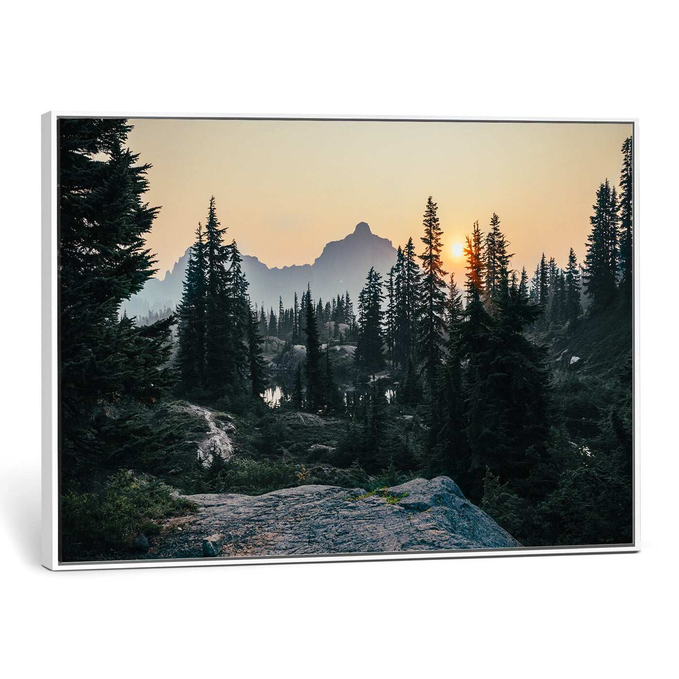 89996020-MGV-CV-36X24 - Mountain Forest Canvas Wall Art Print - Pine Tree Landscape, Sunset Nature Photography, Wilderness Wall Decor, Ready to Hang