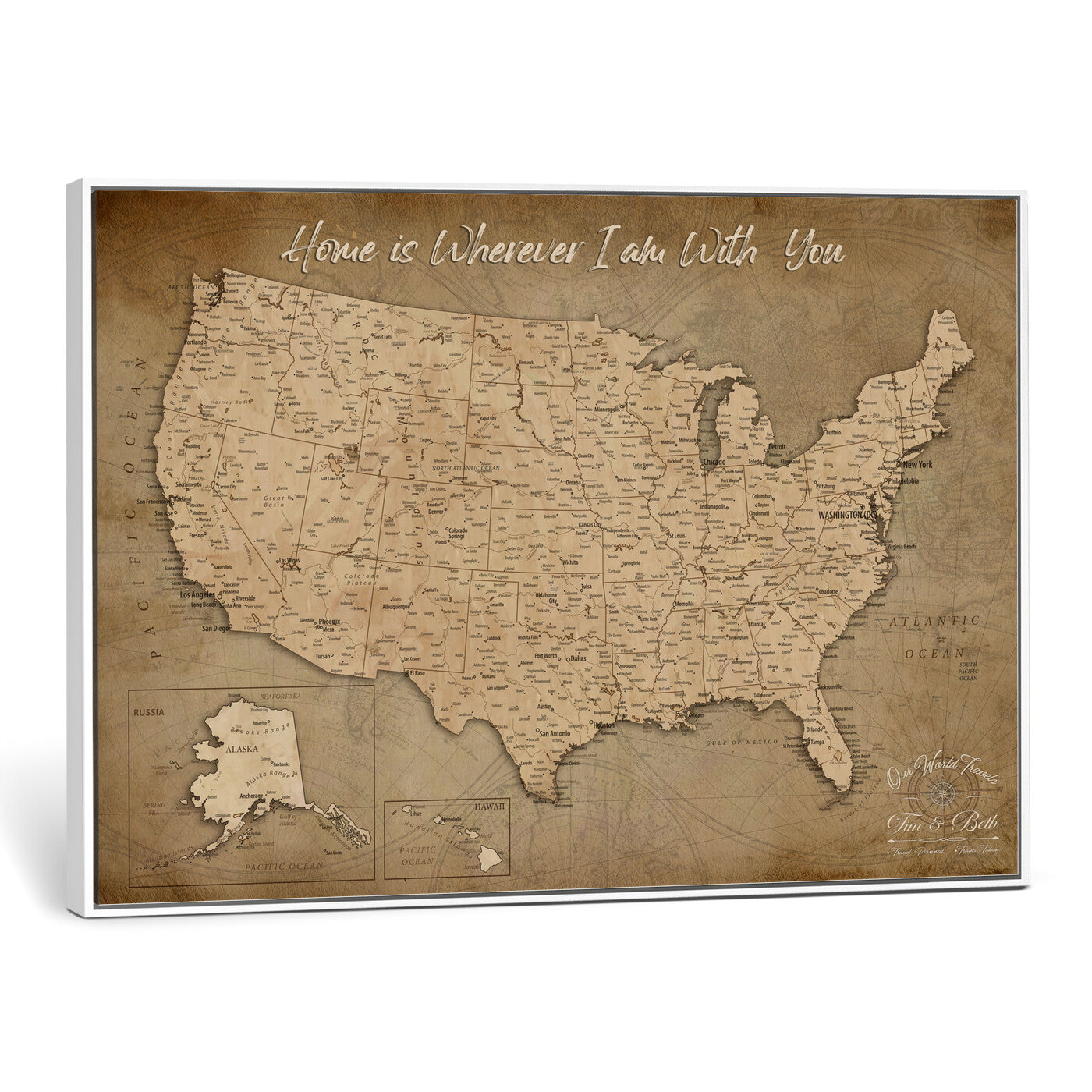21454917-MGV-CV-36X24 - Personalized USA Push Pin Travel Map, Custom United States Map, Push Pin Map, USA Bucket List Map, Anniversary Gift | Couple Travel Map Wall Art