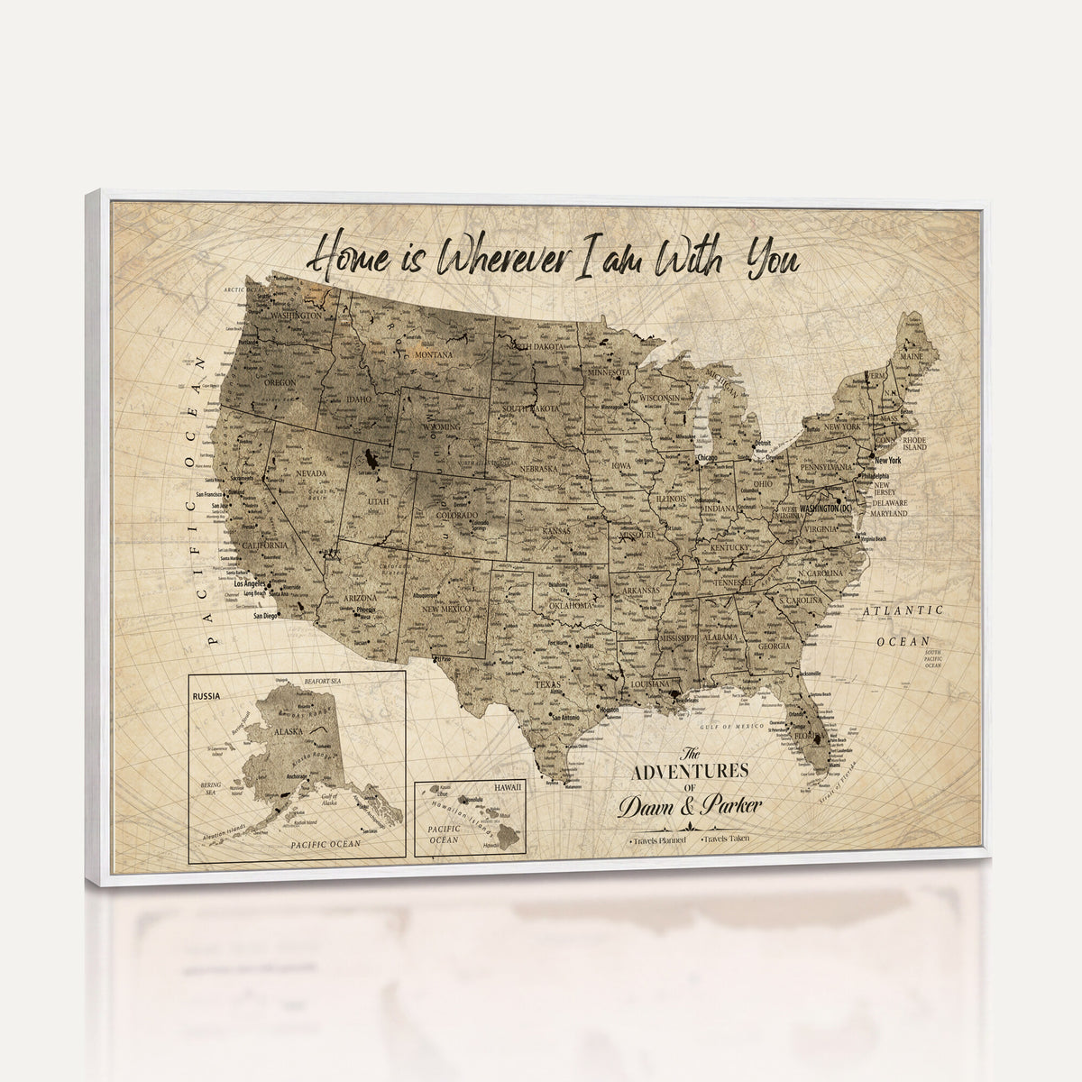 25440520-MGV-CV-36X24 - Detailed Personalized Push Pin United States Map Wall Art, States Visited Map, Office and Hallway Decor