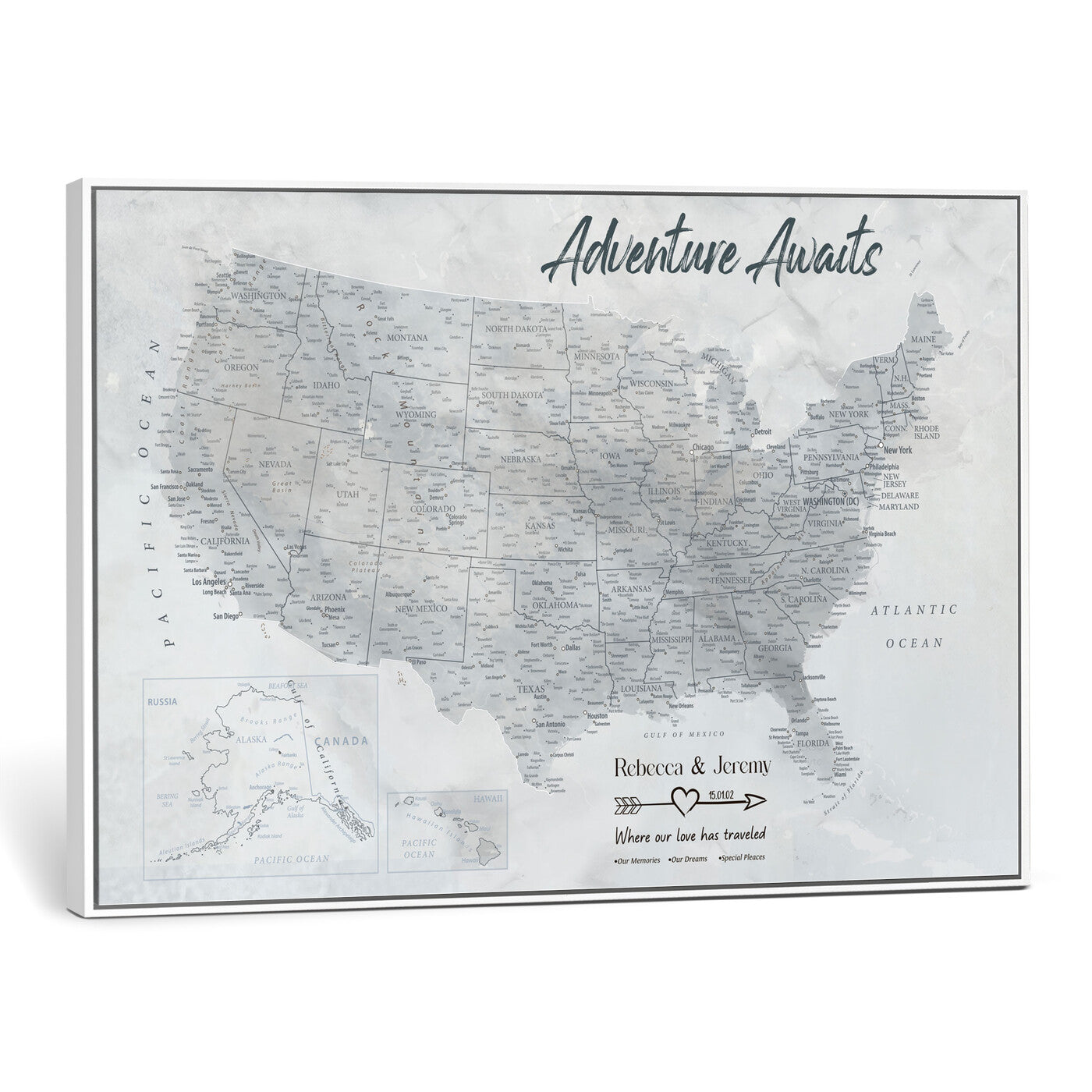 66120672-MGV-CV-36X24 - Personalized America Push Pin Travel Map Canvas Wall Art for Custom Family Gift