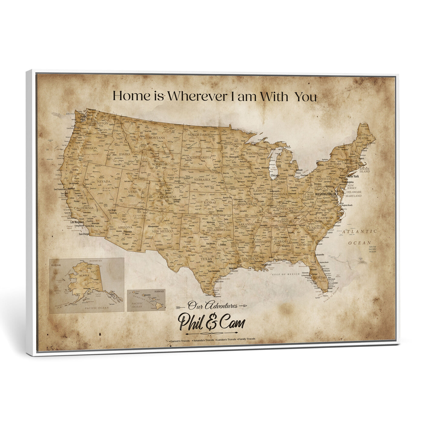 80624553-MGV-CV-36X24 - Personalized USA Push Pin Travel Map Canvas Wall Art Custom Family Gift