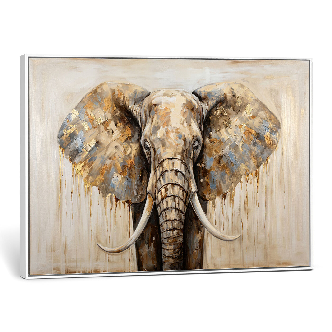 95819221-MGV-CV-36X24 - Gold Leaf Elephant Canvas Wall Art Abstract African Wildlife Painting Print