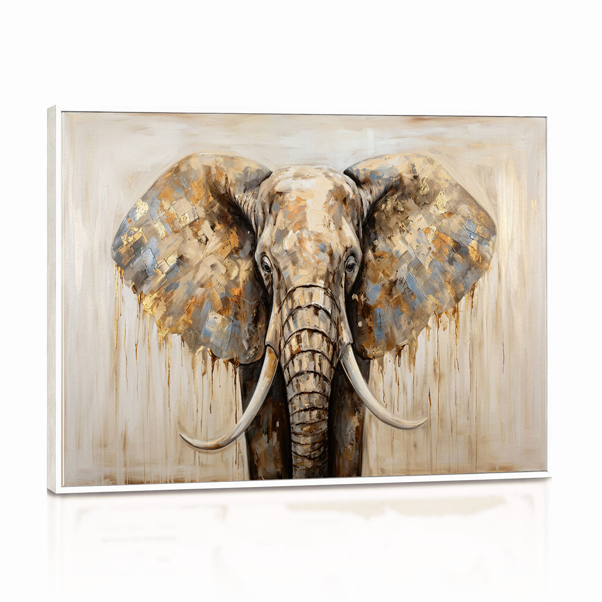 95819221-MGV-CV-36X24 - Gold Leaf Elephant Canvas Wall Art Abstract African Wildlife Painting Print