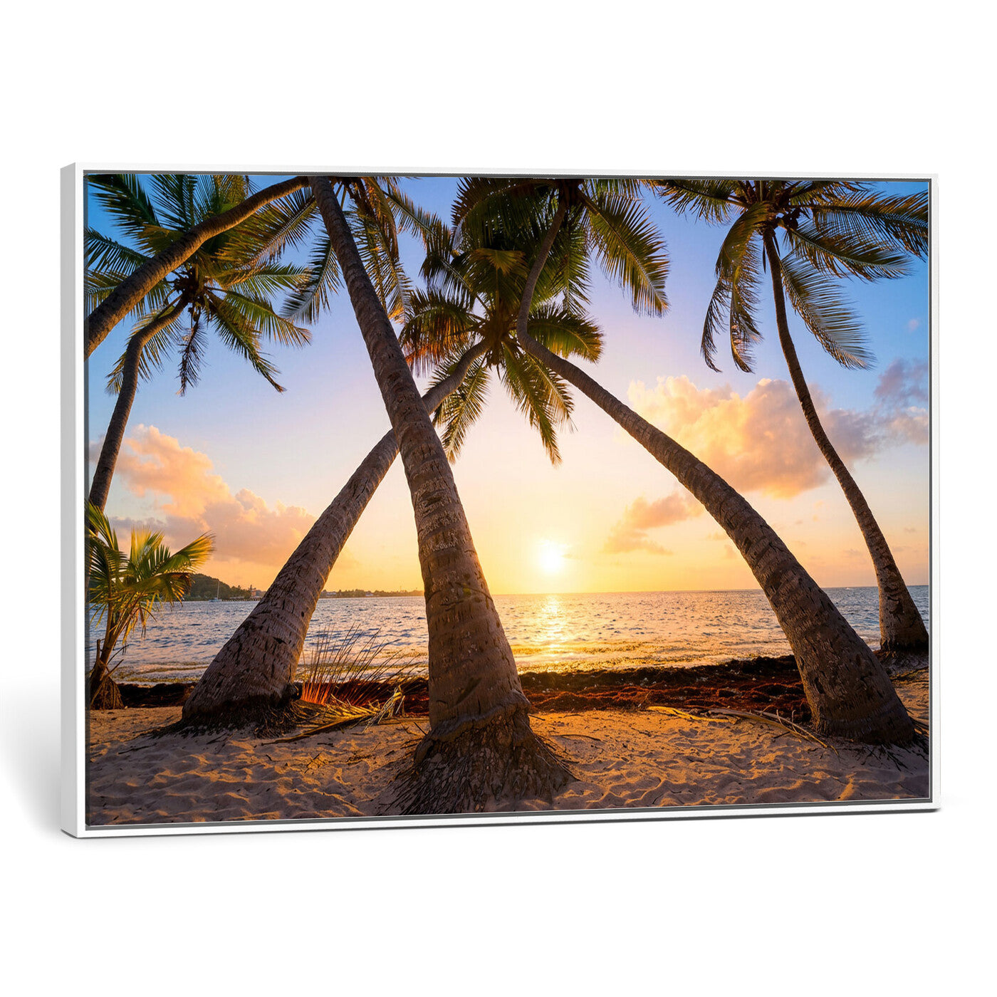 75123213-MGV-CV-36X24 - Tropical Island Coconut Palm Trees Sunset Wall Art Canvas Print - Turquoise Beach Print for Nautical Home Decor