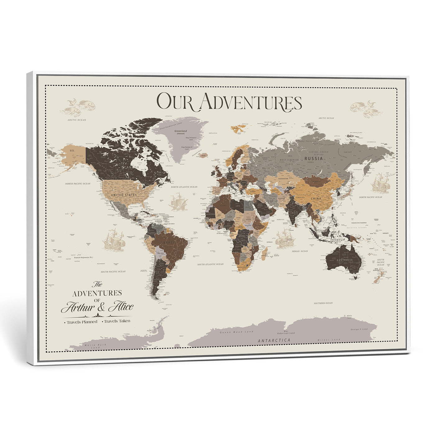 58777746A-MGV-CV-36X24 - Push Pin Customize World Map Wall Art Canvas Print, Modern Decorative Framed Map Artwork Prints for Living Room, Office, Bedroom Wall Decor