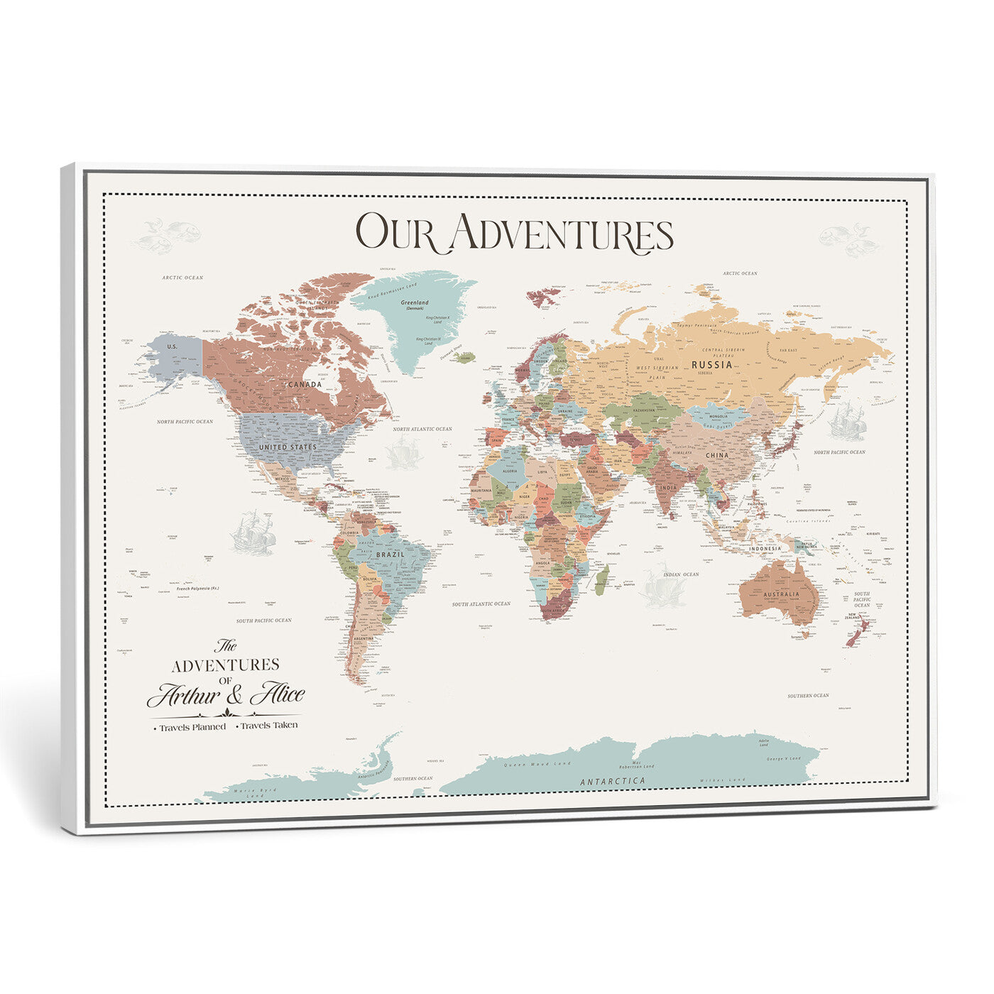 NEWMAP-4-MGV-CV-36X24 - Push Pin Customize World Map with Pins Board Wall Art Canvas Print