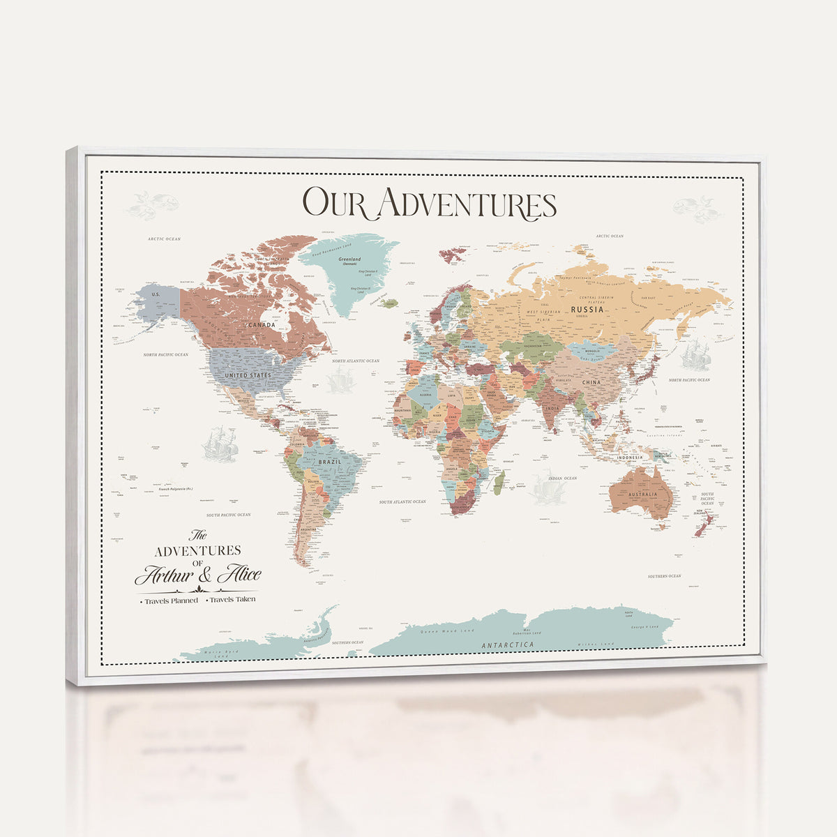 NEWMAP-4-MGV-CV-36X24 - Custom World Travel Map Wall Art with Pins, Places Visited Tracker, Family Room and Bedroom Decor
