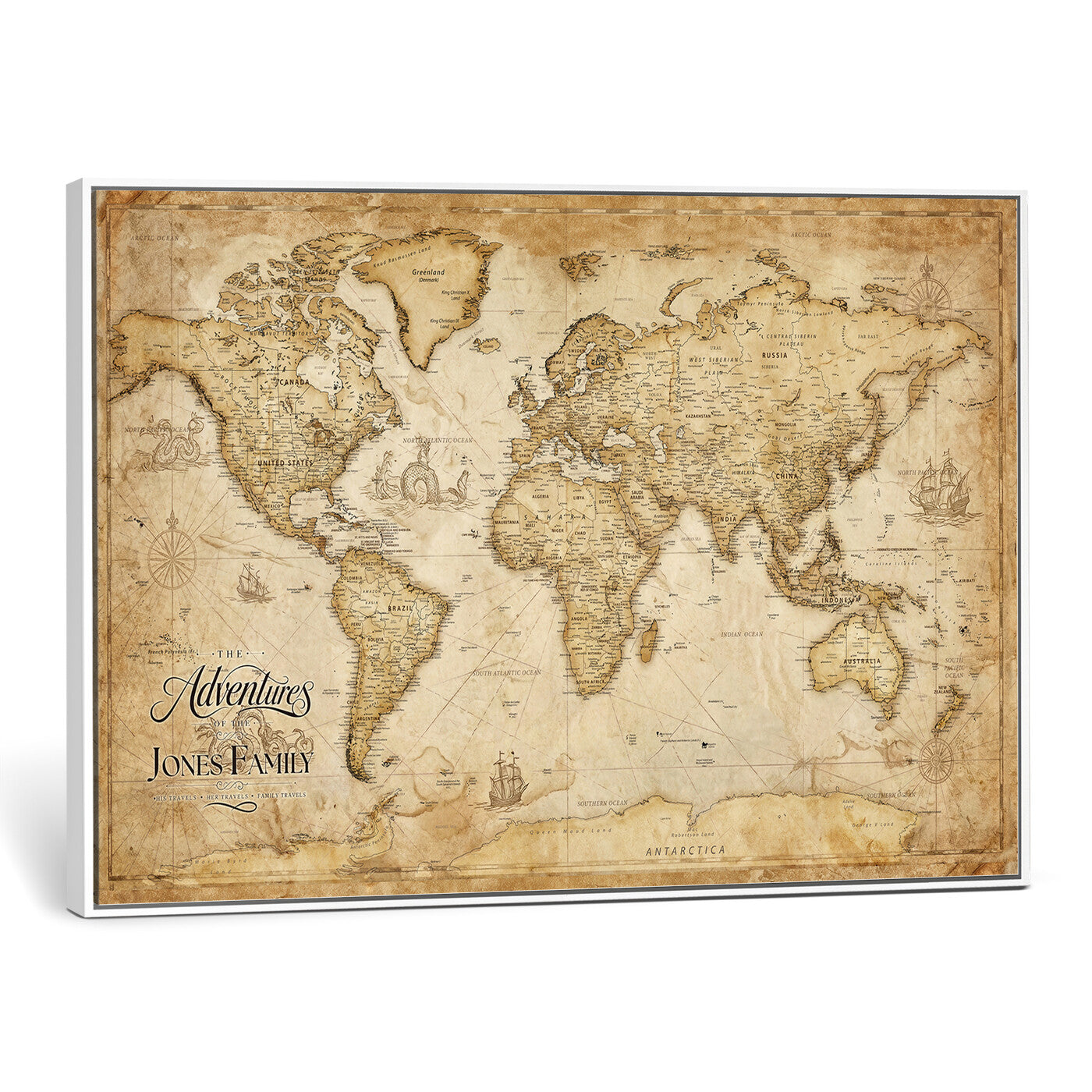 60956619-MGV-CV-36X24 - Custom Push Pin World Map Canvas Print – Personalized Travel Map Wall Art
