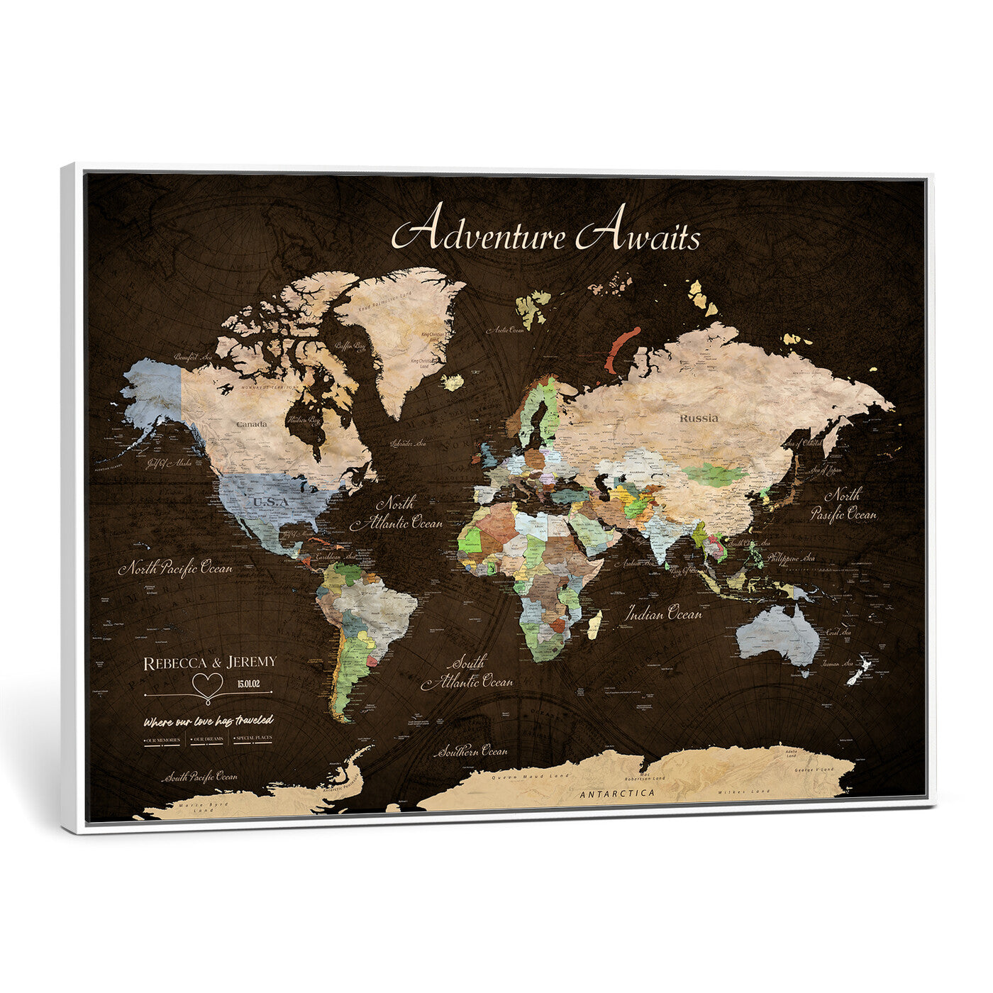95753799-MGV-CV-36X24 - Custom Push Pin World Map Canvas Print – Personalized Travel Map Wall Art