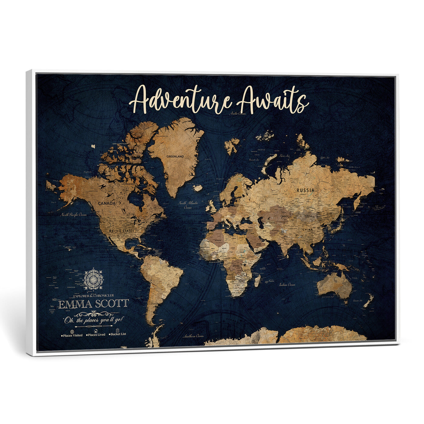 44399597-MGV-CV-36X24 - Custom Push Pin World Map Canvas Print – Personalized Travel Map Wall Art