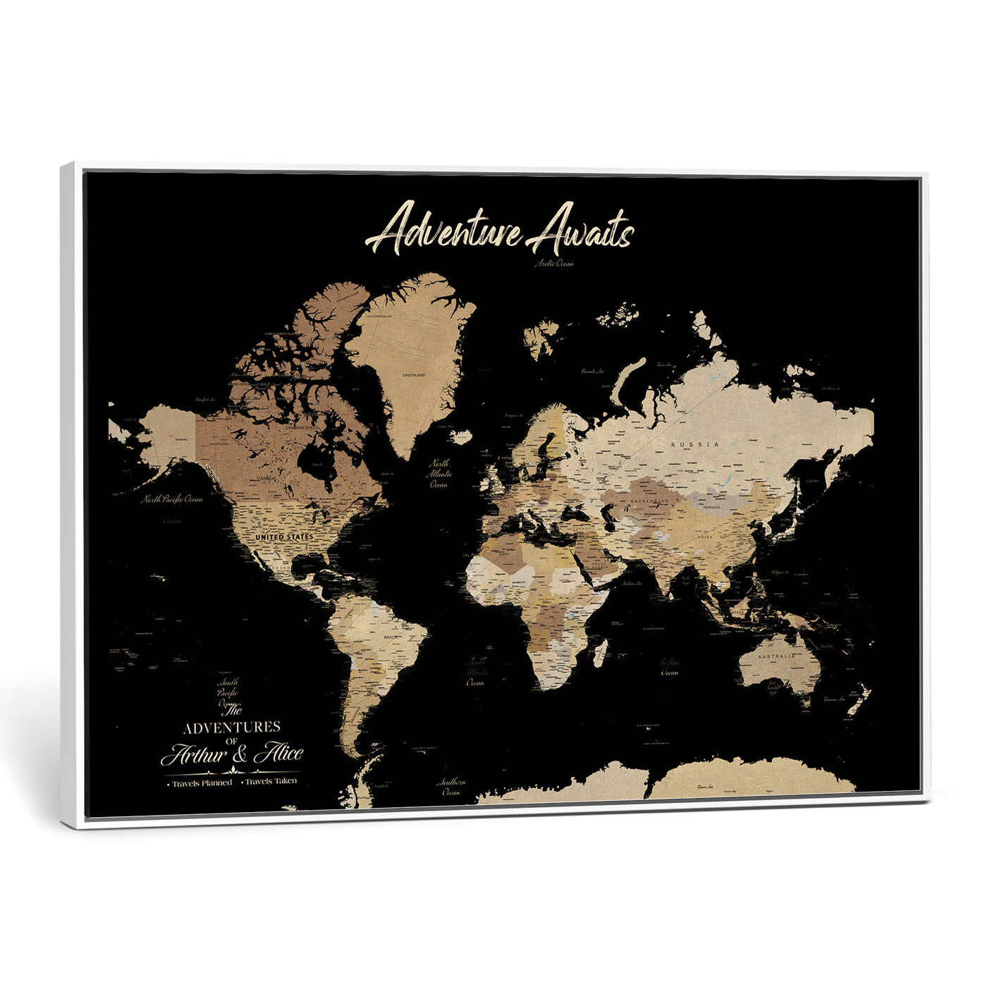 88415067-MGV-CV-36X24 - Custom Push Pin World Map Canvas Print – Personalized Travel Map Wall Art