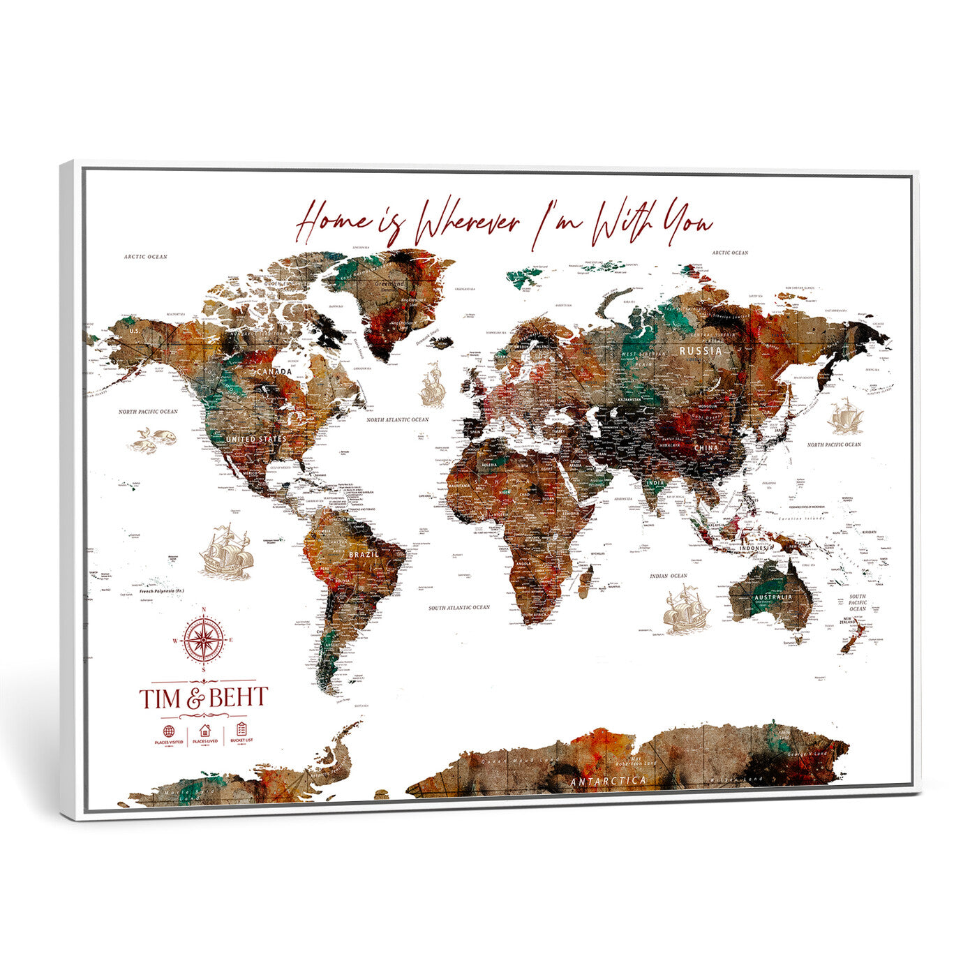 116MESUT-MGV-CV-36X24 - Custom Push Pin World Map Canvas Print – Personalized Travel Map Wall Art
