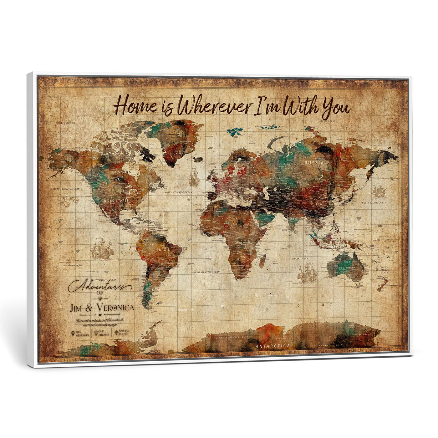 48389322-MGV-CV-36X24 - Custom Push Pin World Map Canvas Print – Personalized Travel Map Wall Art