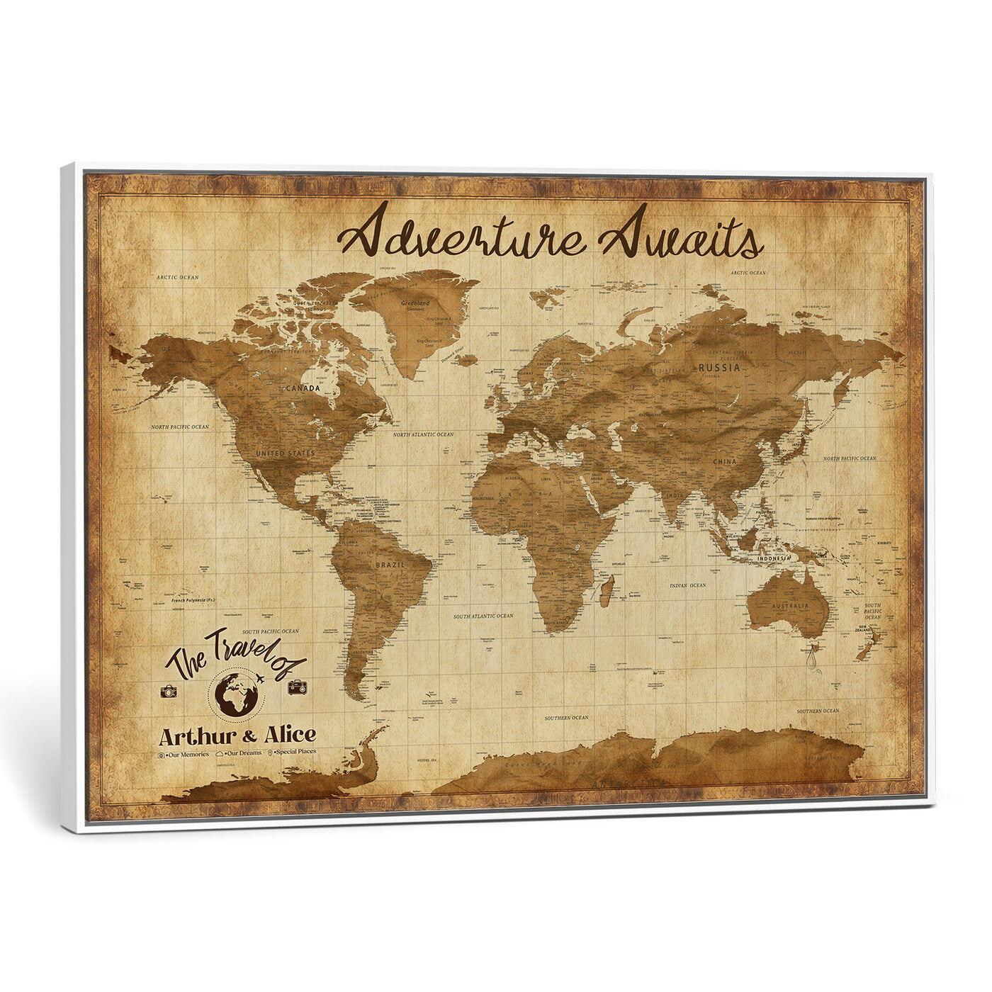 43427501-MGV-CV-36X24 - Custom Push Pin World Map Canvas Print – Personalized Travel Map Wall Art