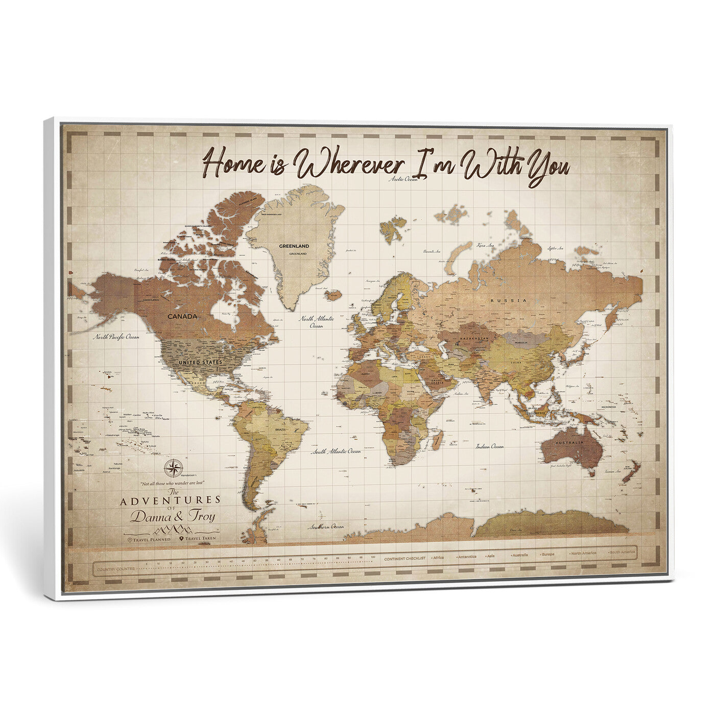 33352020-MGV-CV-36X24 - Custom Push Pin World Map Canvas Print – Personalized Travel Map Wall Art