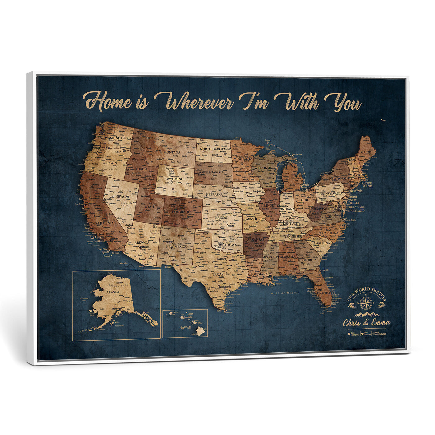 87620242N-MGV-CV-36X24 - Personalized USA Push Pin Travel Map Wall Art Canvas Print | Custom United States Map, Push Pin Map - USA Bucket List Map