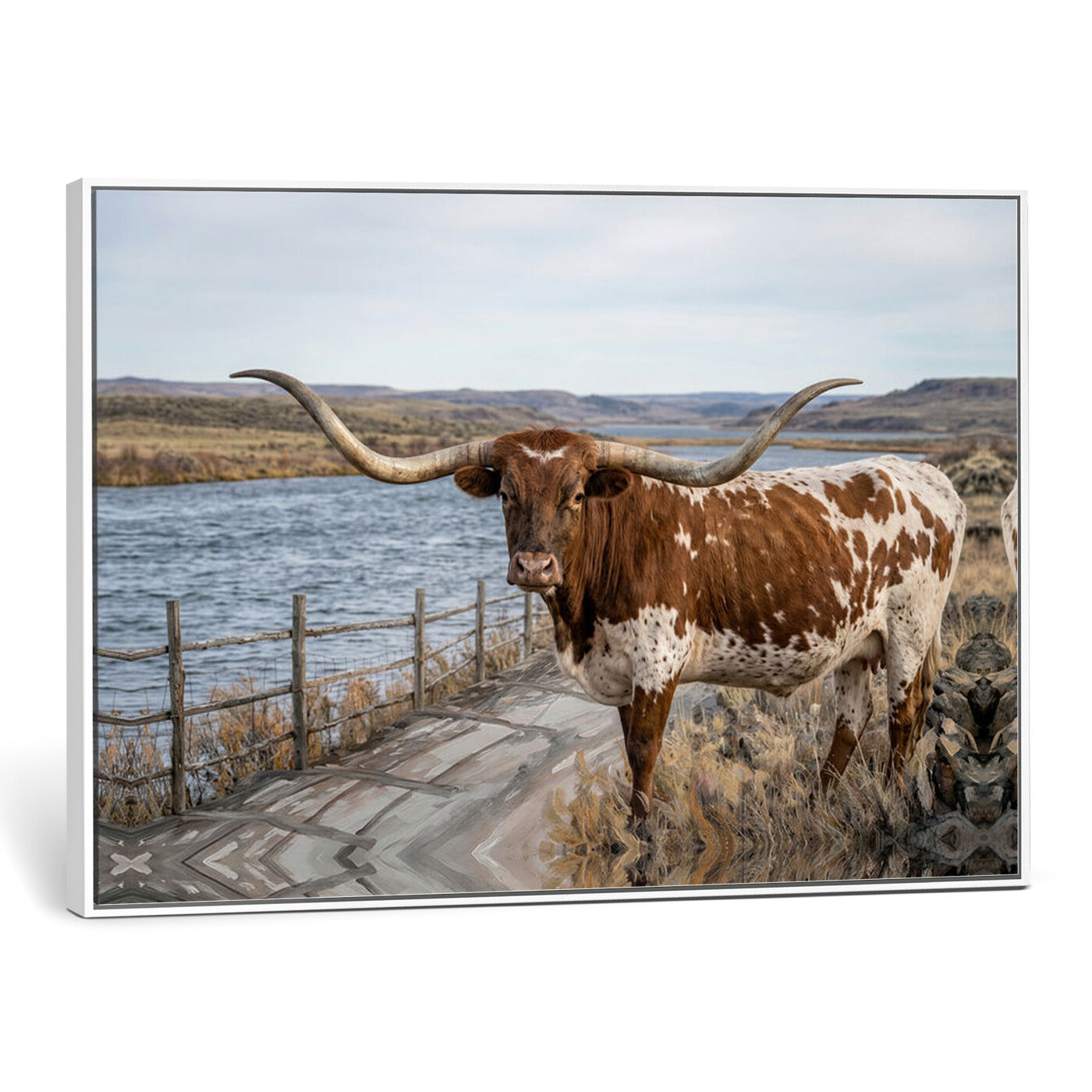 91575949-MGV-CV-36X24 - Texas Longhorn Cattle in Desert Pasture Wall Art Canvas Print - Rustic Western Decor