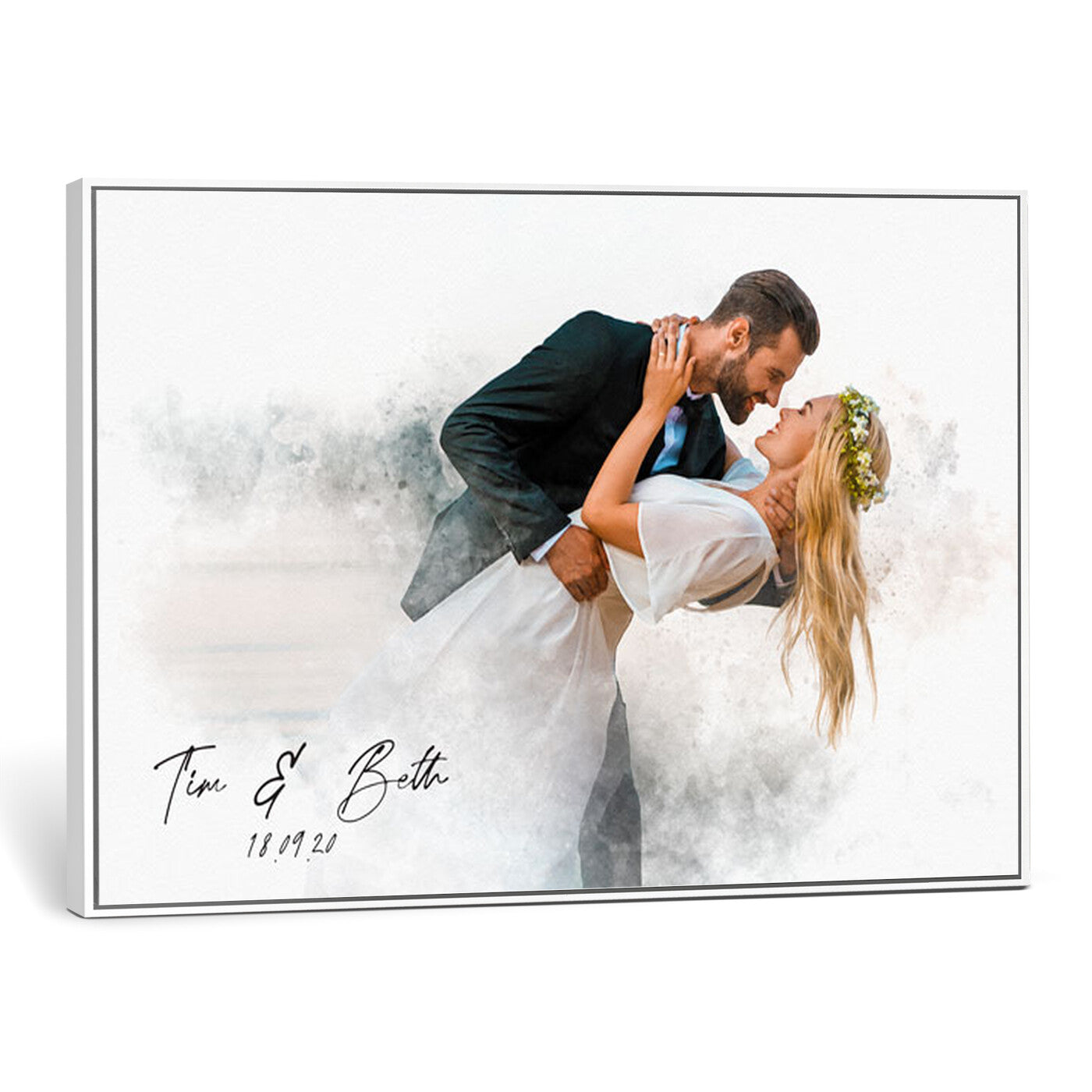 39726003-MGV-CV-36X24 - Watercolor Couple Portrait from Photo, Custom Wedding Anniversary Gift for Wife Husband Parents, Engagement Gift for Friend