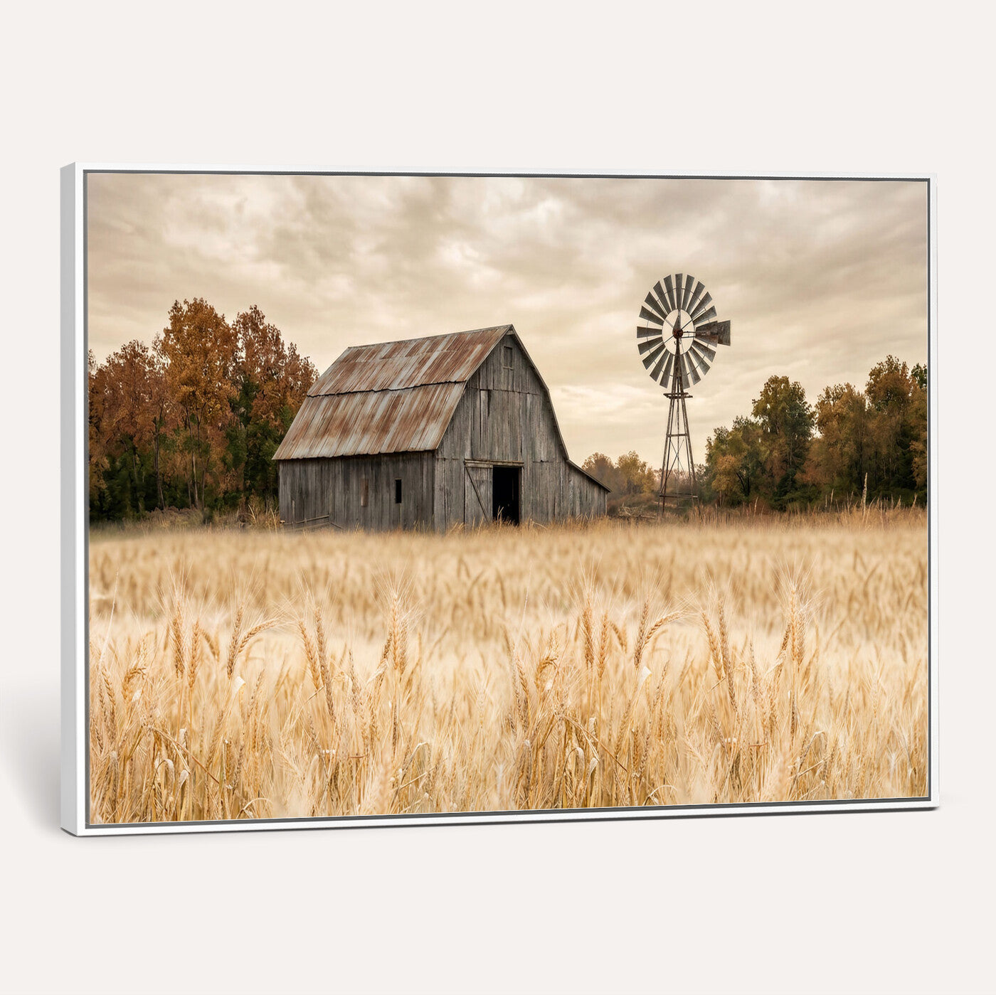 99640659-MGV-CV-36X24 - Rustic Farmhouse Barn and Windmill Wall Art Canvas Print, Country Landscape Photography Print