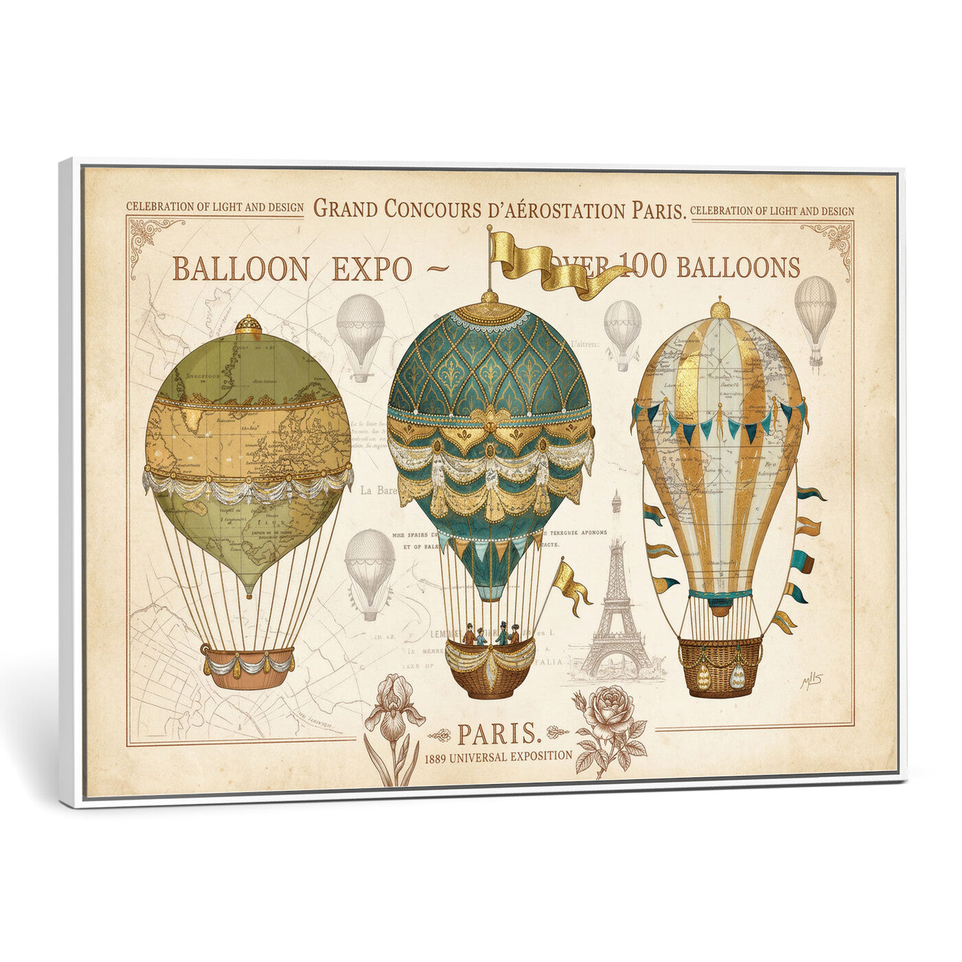 31530449-MGV-CV-36X24 - Kimberly Allen Paris Balloon Expo Wall Art Canvas Print, Vintage 1889 French Hot Air Balloon Poster