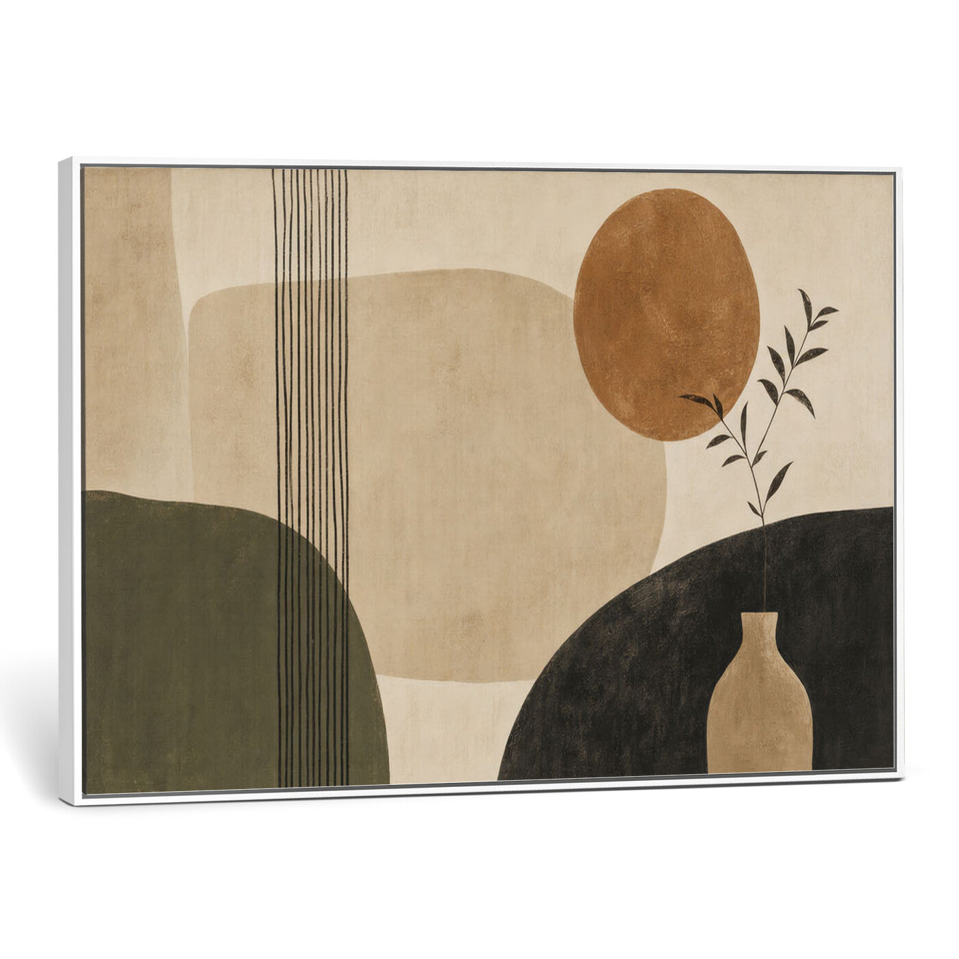 29113684-MGV-CV-36X24 - Japandi Minimalist Abstract Wall Art Canvas Print, Sage Green and Terracotta Sun Botanical Painting Print