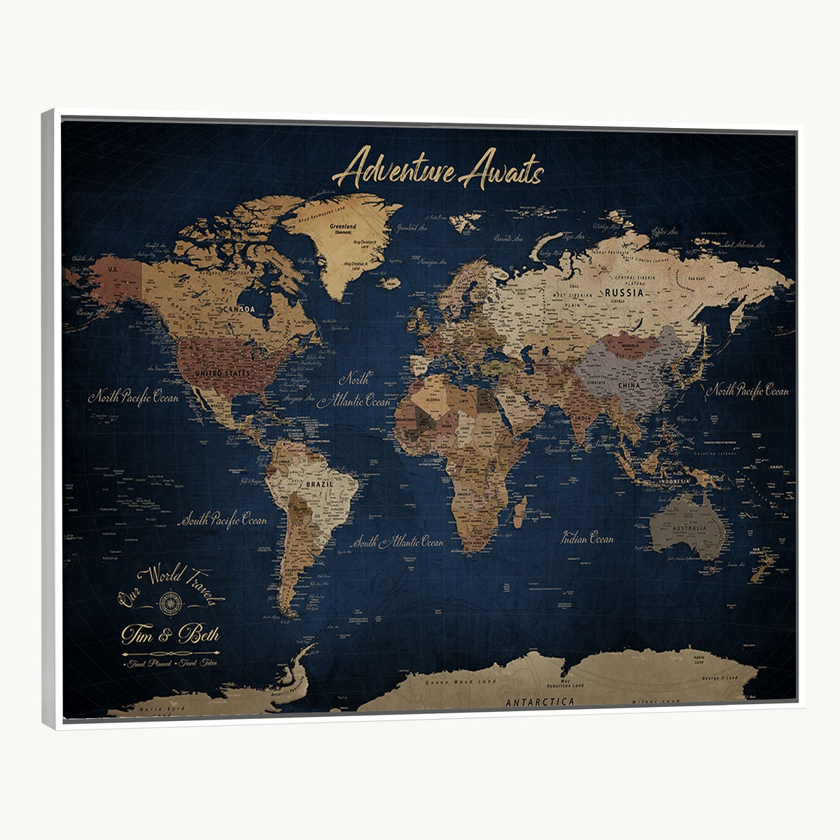 74477969-MGV-CV-36X24 - Custom Push Pin Travel Map Canvas Print, Family Travel Tracker, Study and Entryway Decor
