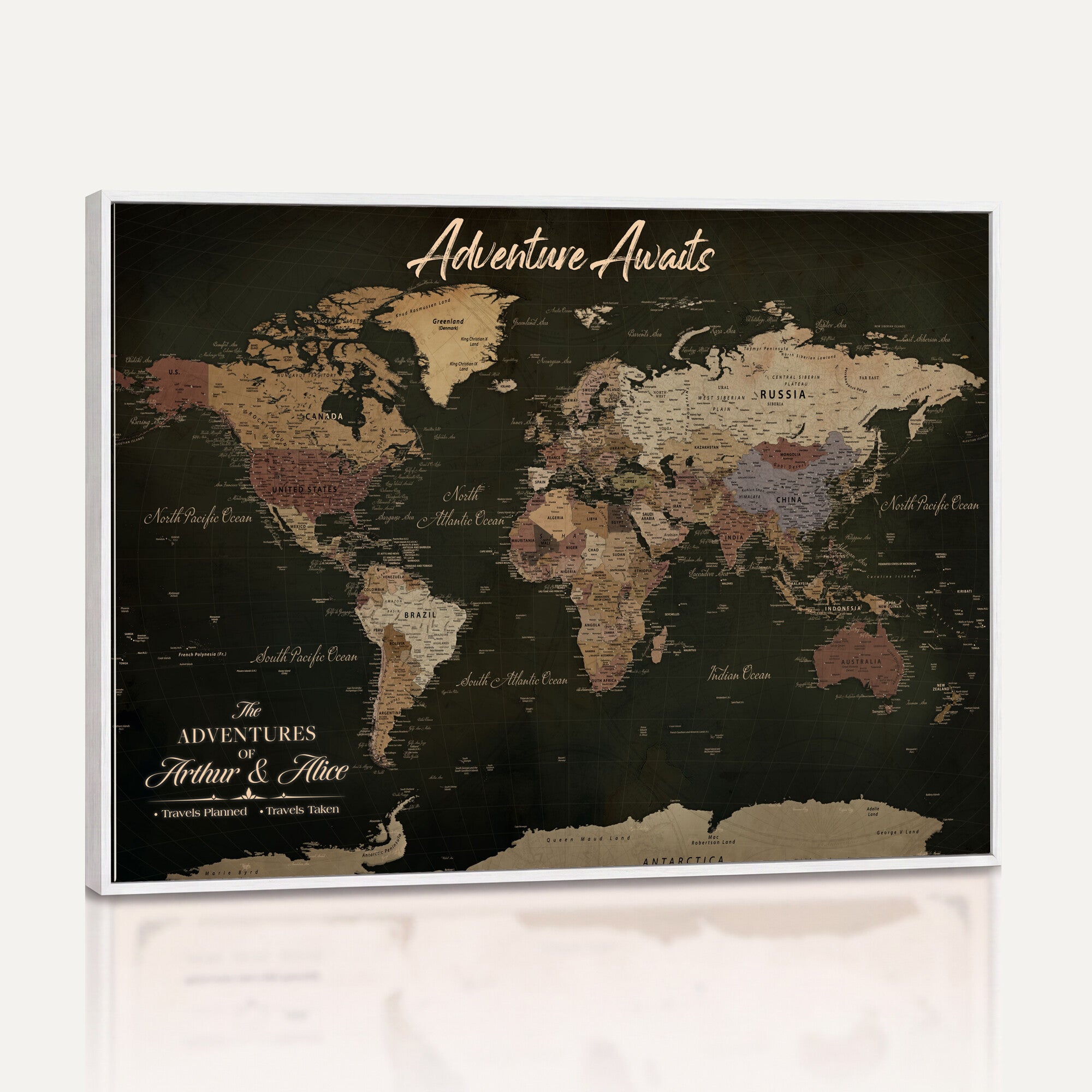 46935759-MGV-CV-36X24 - Custom Push Pin World Map Canvas | Personalized Travel Tracker | Wedding Anniversary Gift for Couples - Adventure Map Wall Art with Pins