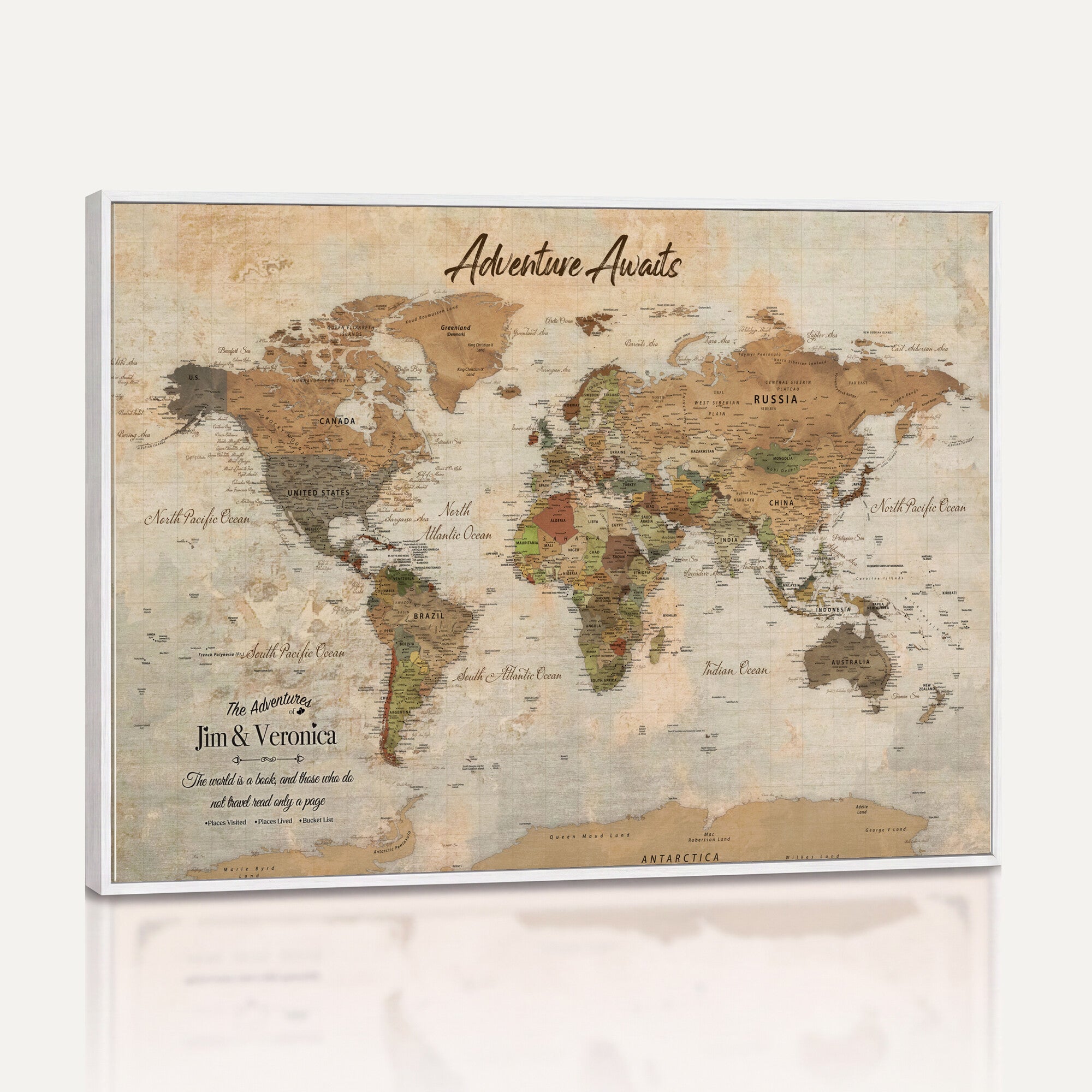 51298056-MGV-CV-36X24 - Custom Push Pin World Map Canvas | Personalized Travel Tracker | Wedding Anniversary Gift for Couples | Adventure Map Wall Art with Pins