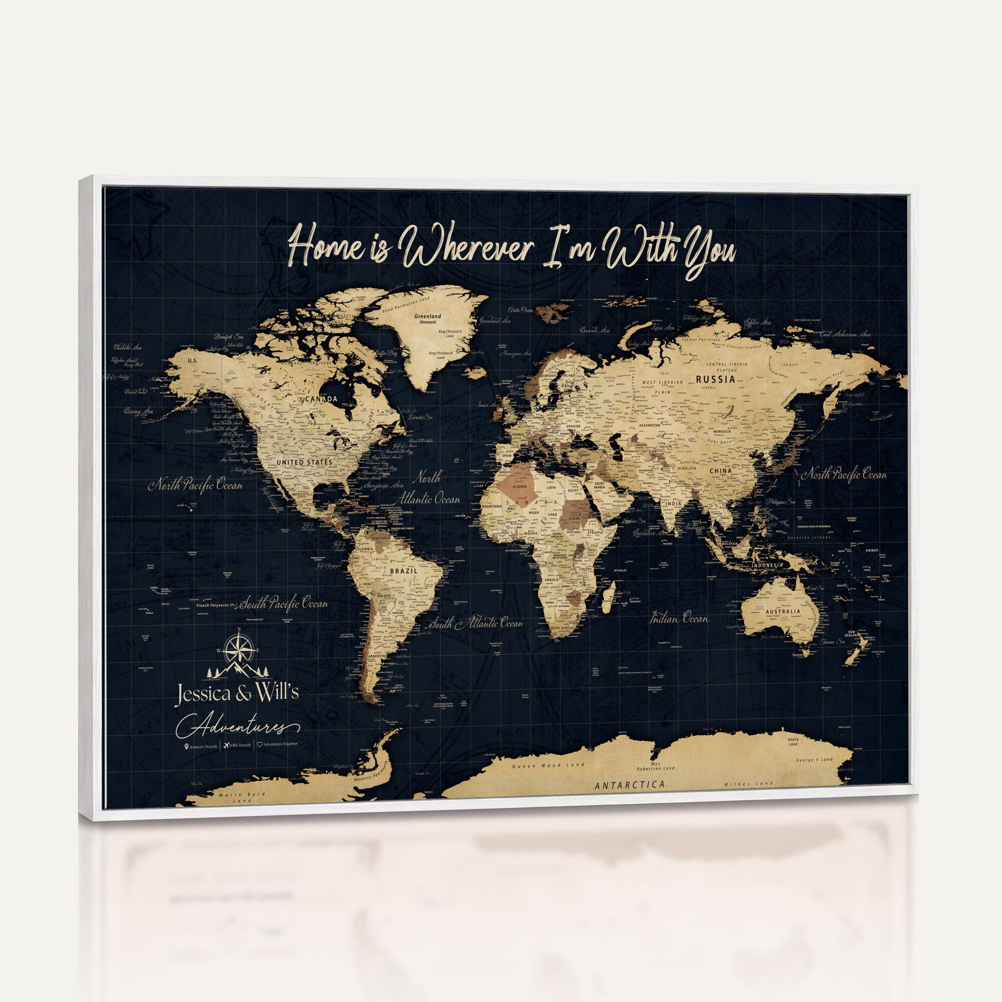 19542599-MGV-CV-36X24 - Custom Push Pin World Map Canvas | Personalized Travel Tracker | Wedding Anniversary Gift for Couples - Adventure Map Wall Art with Pins