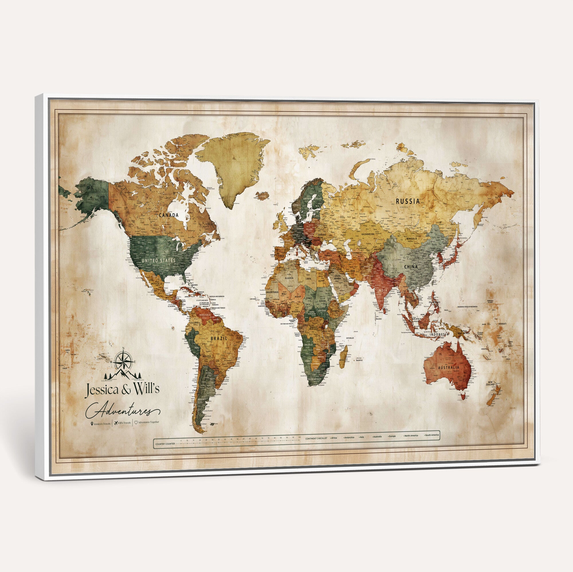 19542567-MGV-CV-36X24 - Custom Push Pin World Map Canvas | Personalized Travel Tracker | Wedding Anniversary Gift for Couples | Adventure Map Wall Art with Pins