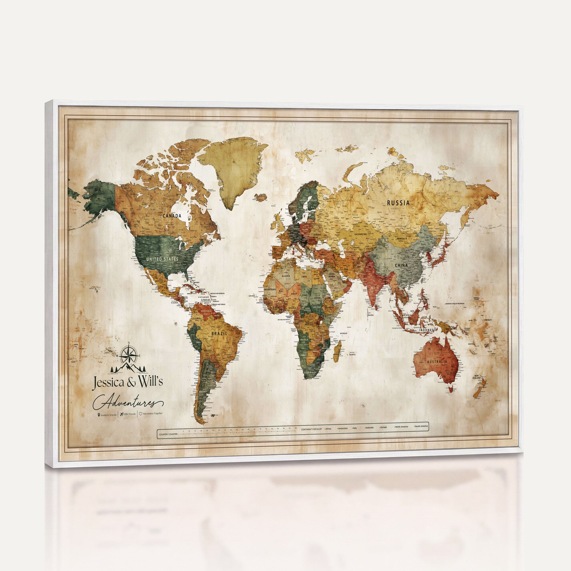 19542567-MGV-CV-36X24 - Custom Push Pin World Map Canvas | Personalized Travel Tracker | Wedding Anniversary Gift for Couples | Adventure Map Wall Art with Pins