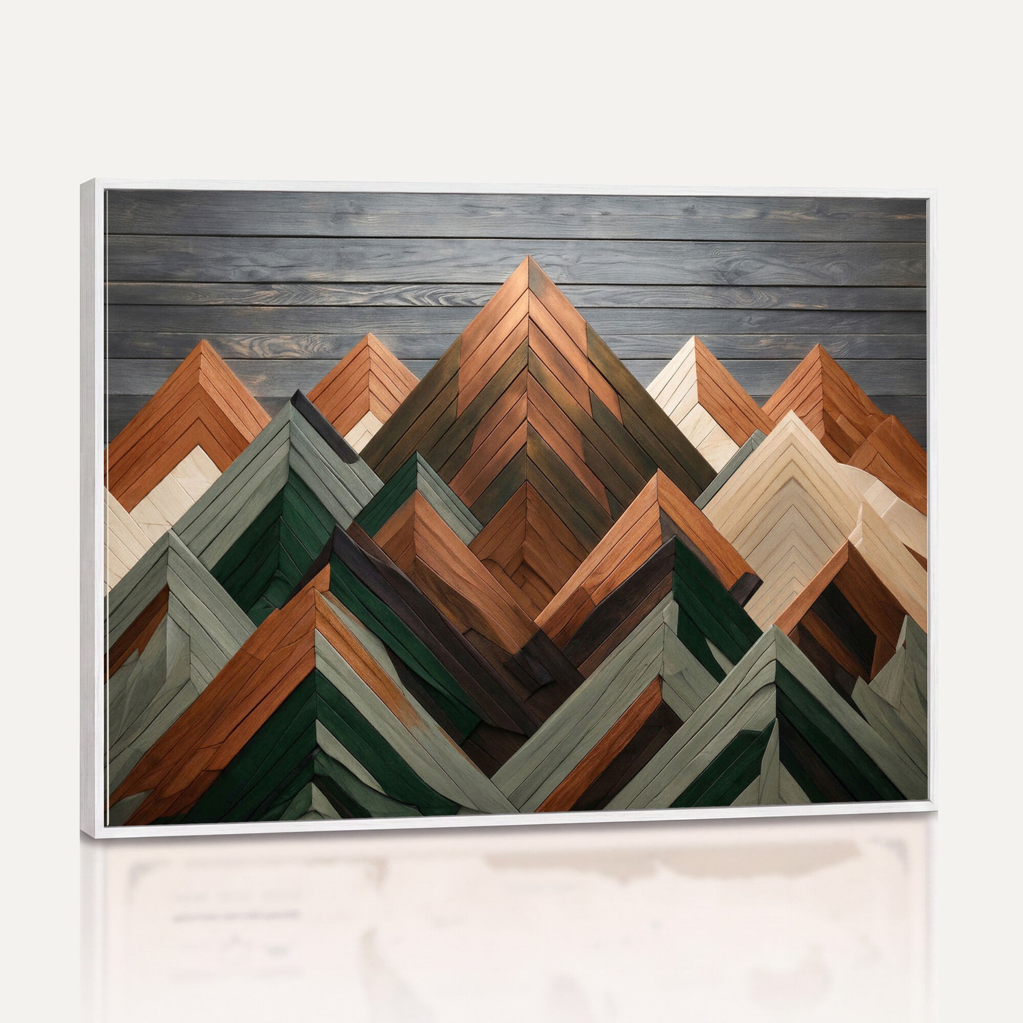 84617347-MGV-CV-36X24 - Geometric Wood Mountain Wall Art Canvas Print, 3D Look Rustic Mosaic Landscape Print