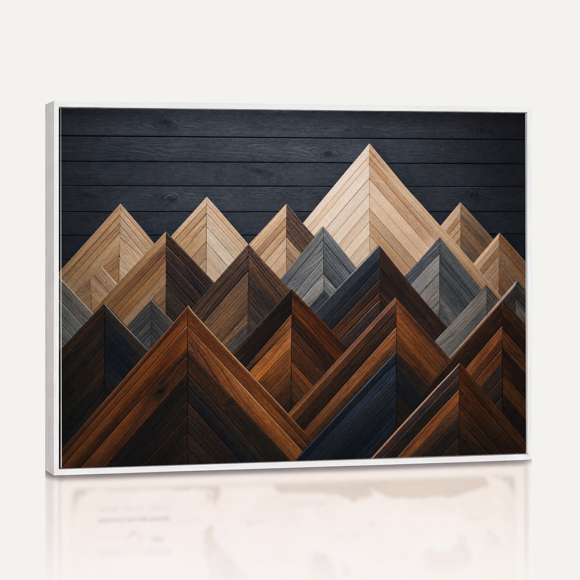 70531117-MGV-CV-36X24 - Geometric Wood Mountain Wall Art Canvas Print, 3D Look Rustic Mosaic Landscape Print