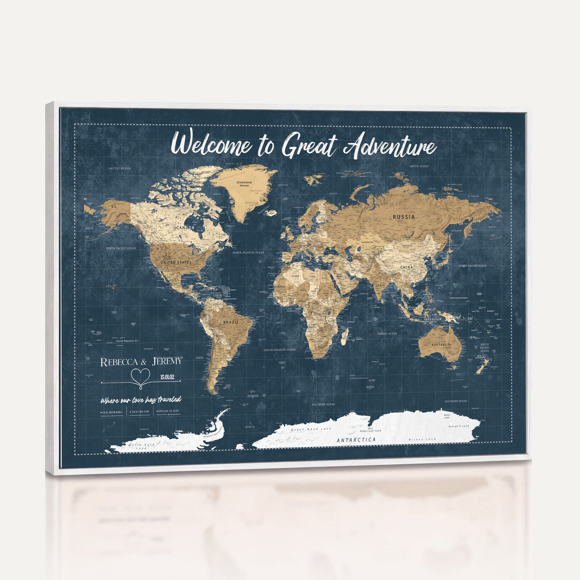 57167164-MGV-CV-36X24 - Custom Push Pin Travel Map Canvas Print, Cream Personalized Travel Tracker Map, Anniversary Gift, Vintage World Map Wall Art