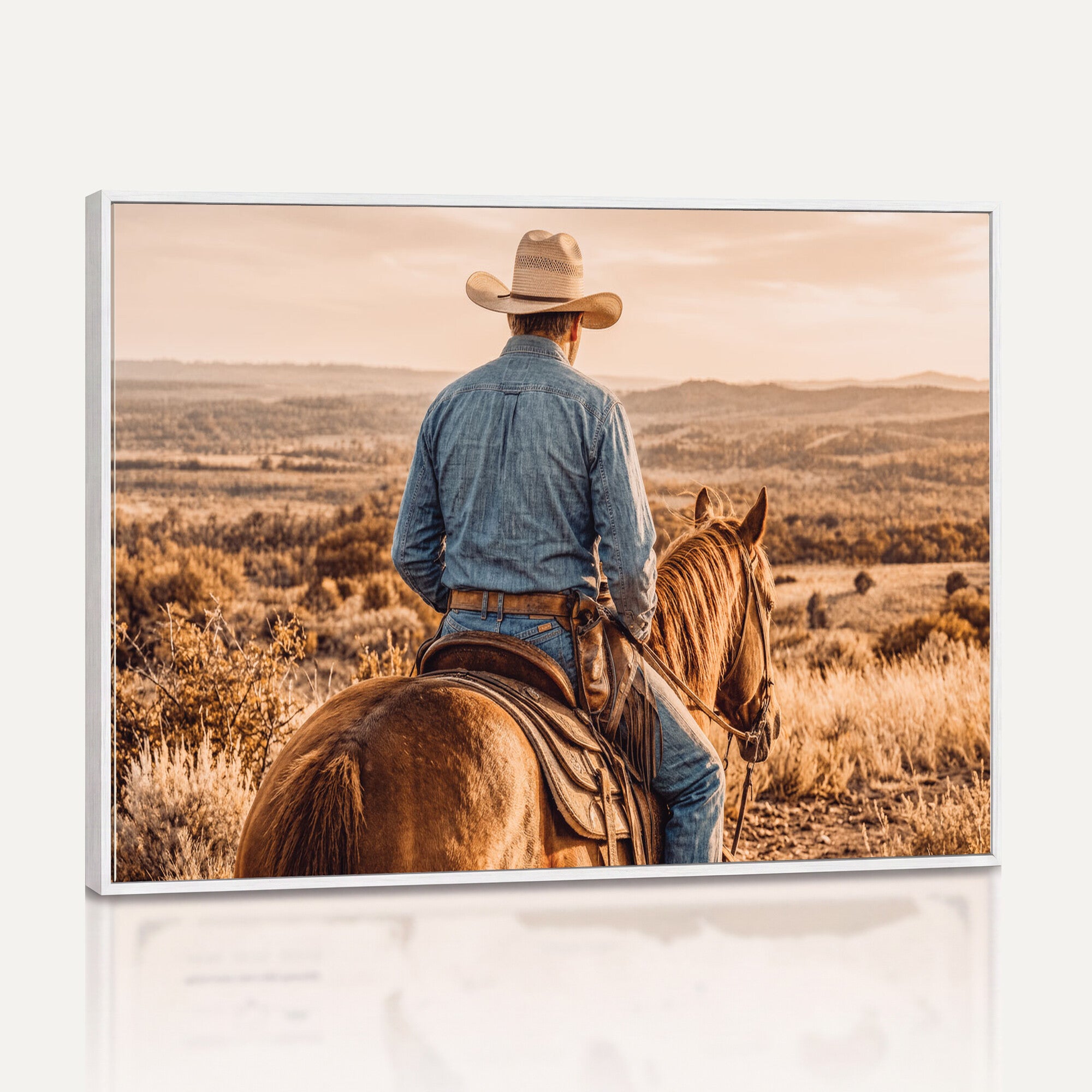 62076449-MGV-CV-36X24 - Texas Cowboy and Horse Print for Western Wall Art Decor for Farmhouse