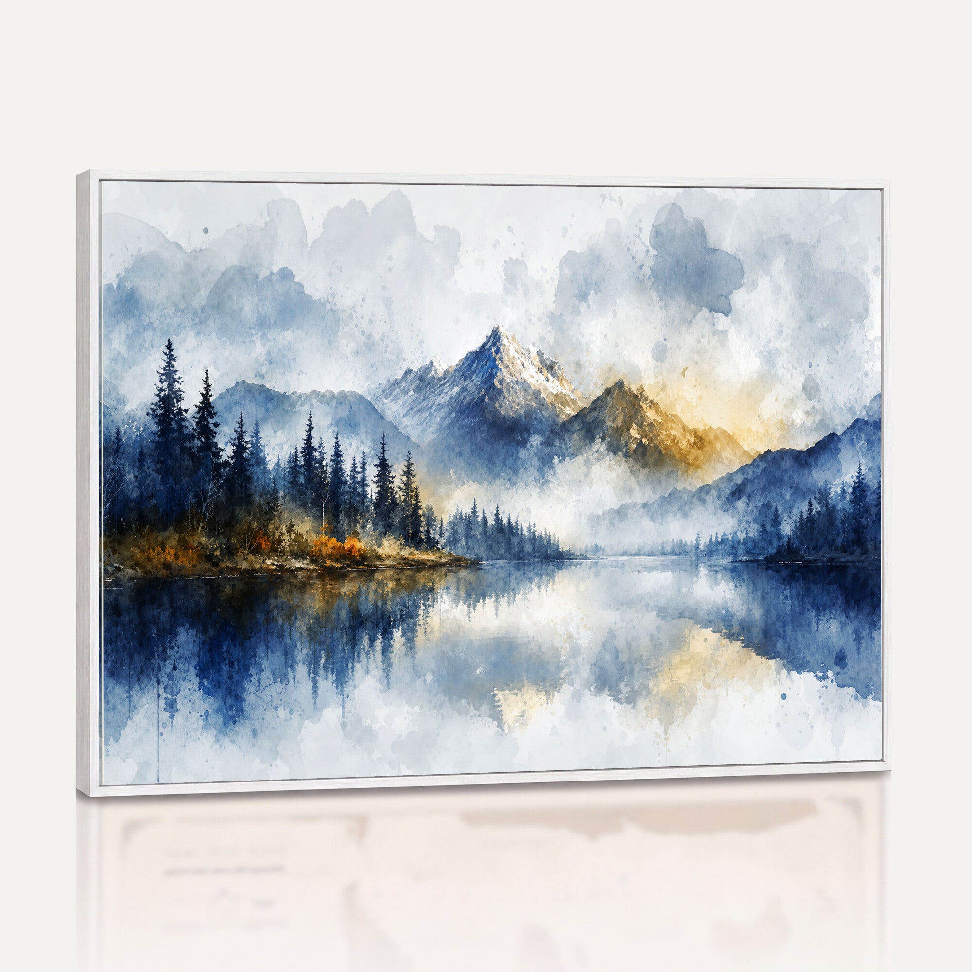 62076449DG-MGV-CV-36X24 - Abstract Watercolor Mountain Lake Wall Art Print for Living Room Decor