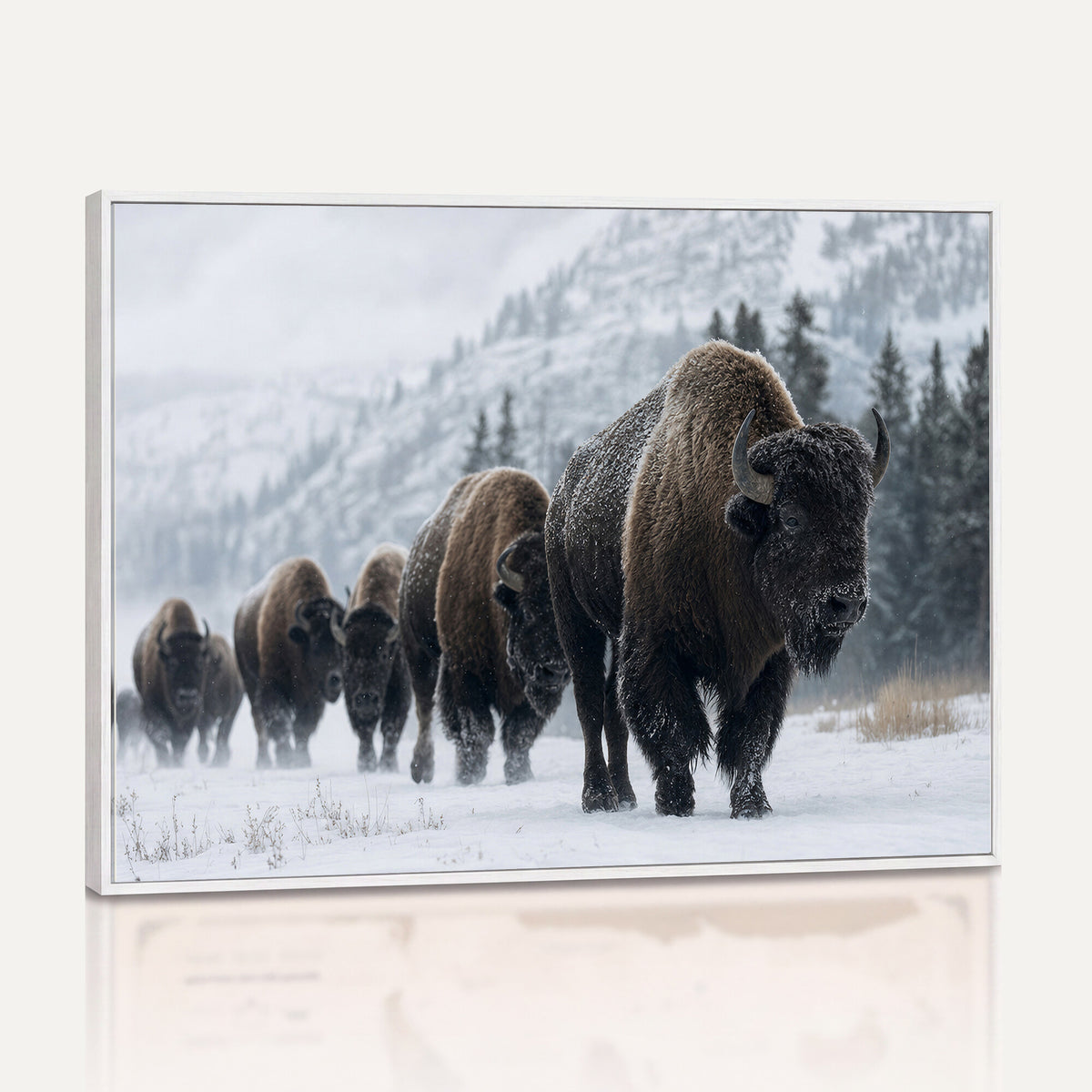 18343289-MGV-CV-36X24 - Rustic Bison Wall Art, American Buffalo Photo Print, Wildlife Canvas Artwork, Snowy Mountain Decor, Large Nature Poster, Cabin Gift Idea
