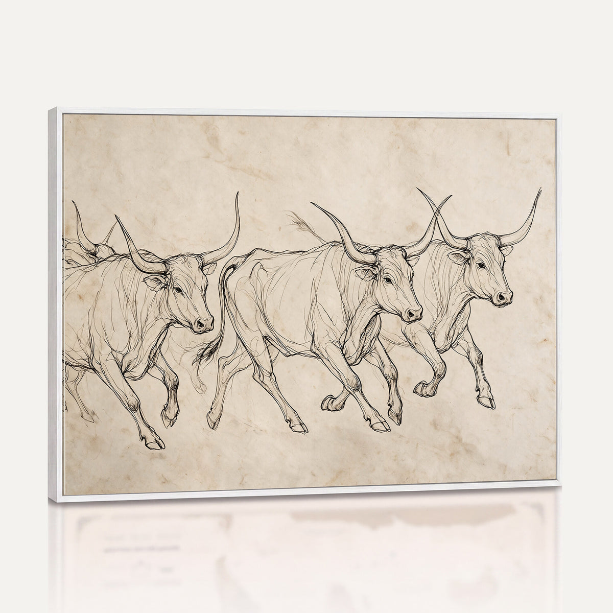 87177621-MGV-CV-36X24 - Minimalist Longhorn Line Art, Modern Texas Bull Canvas Print, Abstract Western Wall Decor, Continuous Line Artwork, Black White Ranch Gift